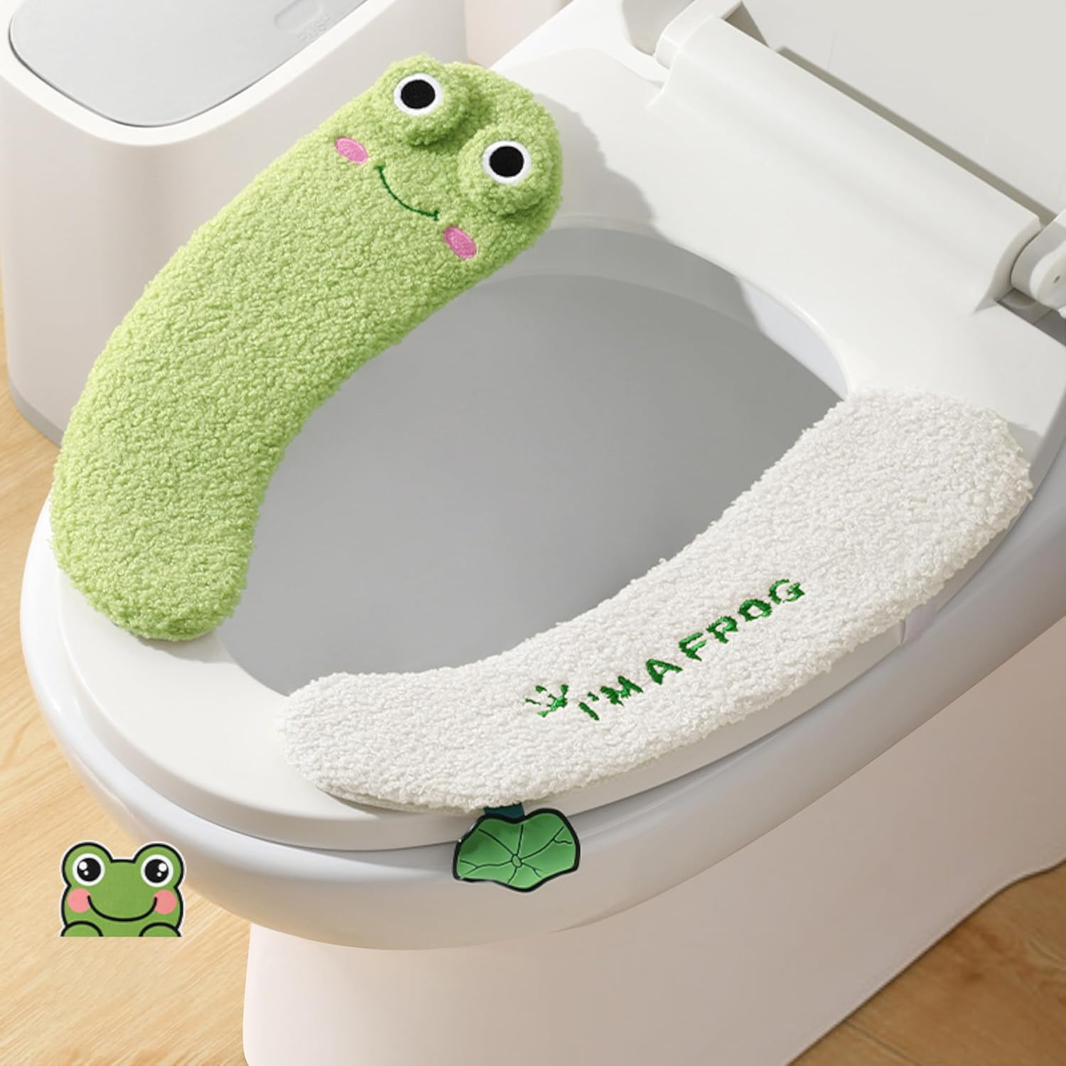 Cute Frog Toilet Seat Cover, Thickened Winter Warm Toilet Mat, Full Coverage, Soft & Comfortable, Universal Fit for All Toilet Types, Easy to Clean, Anti-Slip PU Backing image number 3