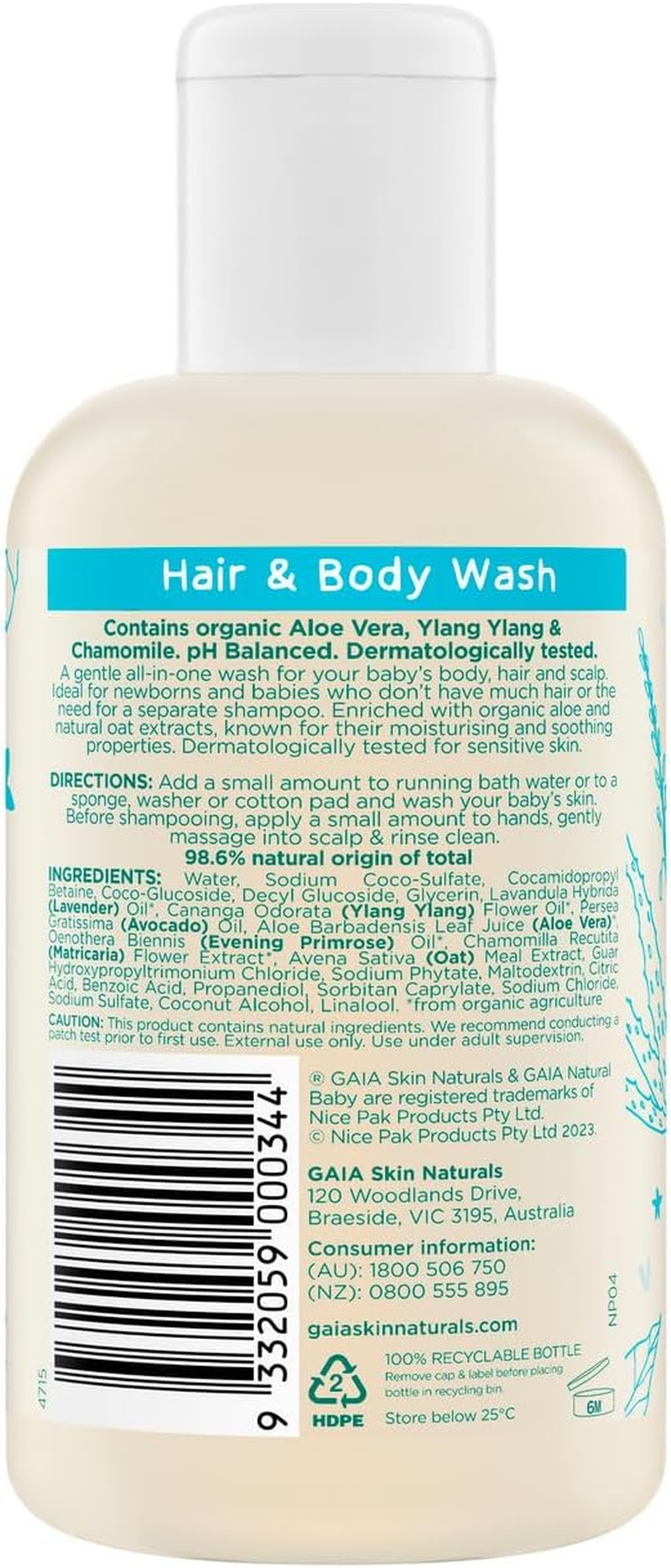 GAIA Natural Baby Hair & Body Wash 200Ml image number 1