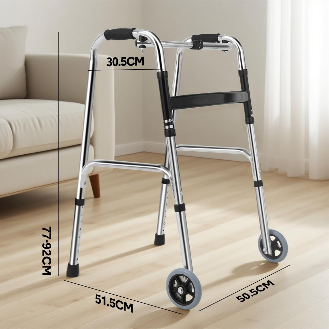 Lightweight Aluminum Folding Walking Frame for Seniors,Adjustable Height Mobility Walker with Anti-Skid Wheels for Adults, Elderly image number 6