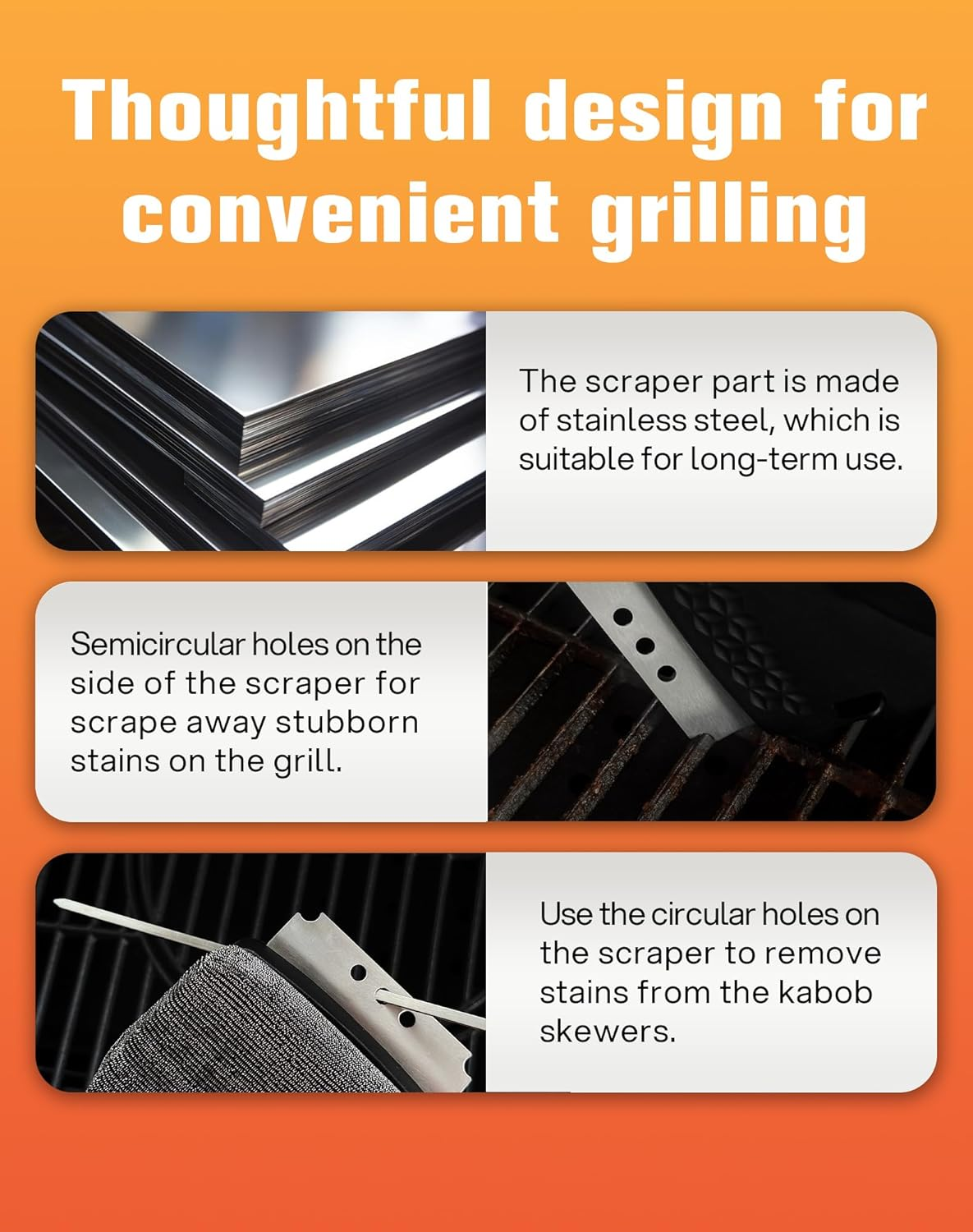 Upgraded Grill Brush, Grill Brush Bristle Free, Grill Brush for Outdoor Grill Replaceable Cleaning Head, Grill Scraper with Steel Fiber Woven Head for round Grill Bars/Cast Iron/Stainless Steel Grates image number 5