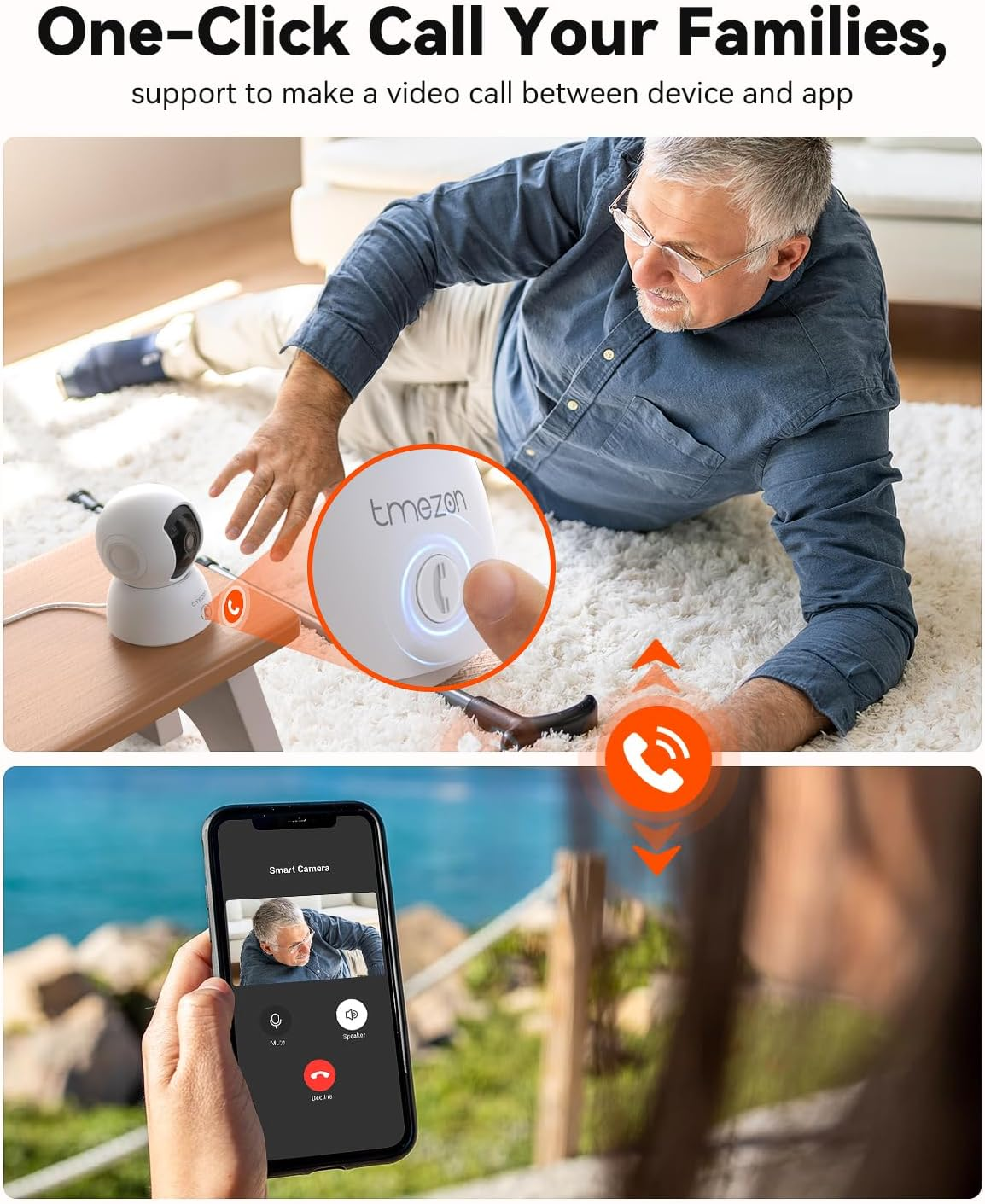 TMEZON Indoor Security Camera 2K,Pan/Tilt Wi-Fi Pet Camera with Vicohome App Wifi IP 3MP HD 360&deg; Baby Monitor,One-Click Call Your Families,Detection & Notification, Night Vision