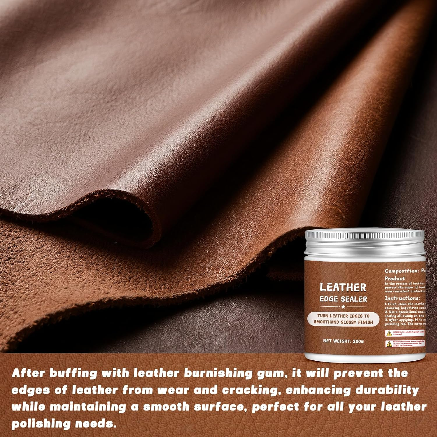 200G Leather Edge Sealer Kit, Leather Burnishing Gum for Smooth Glossy Edges, Increases Wear Resistance and Protective Effect, Suitable for Bags, Wallets, Accessories and Other Handicrafts image number 1