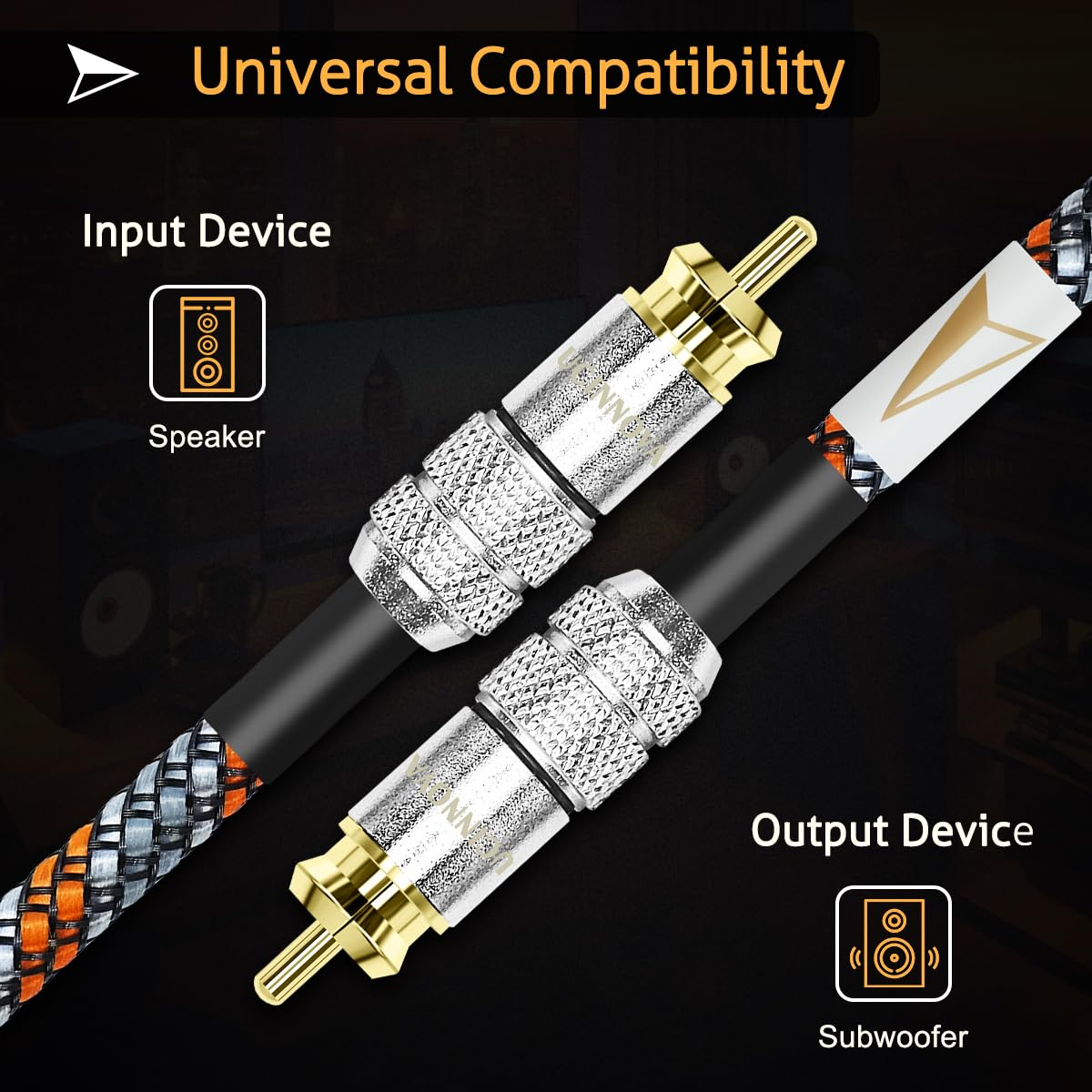 UCINNOVATE High-End RCA Subwoofer Cable, 4.5M / 14.7Ft Audio Stereo Subwoofer Cable RCA Male to Male with Gold-Plated Connector for Stereo System, Home Theater, Speakers Bass Performance image number 3