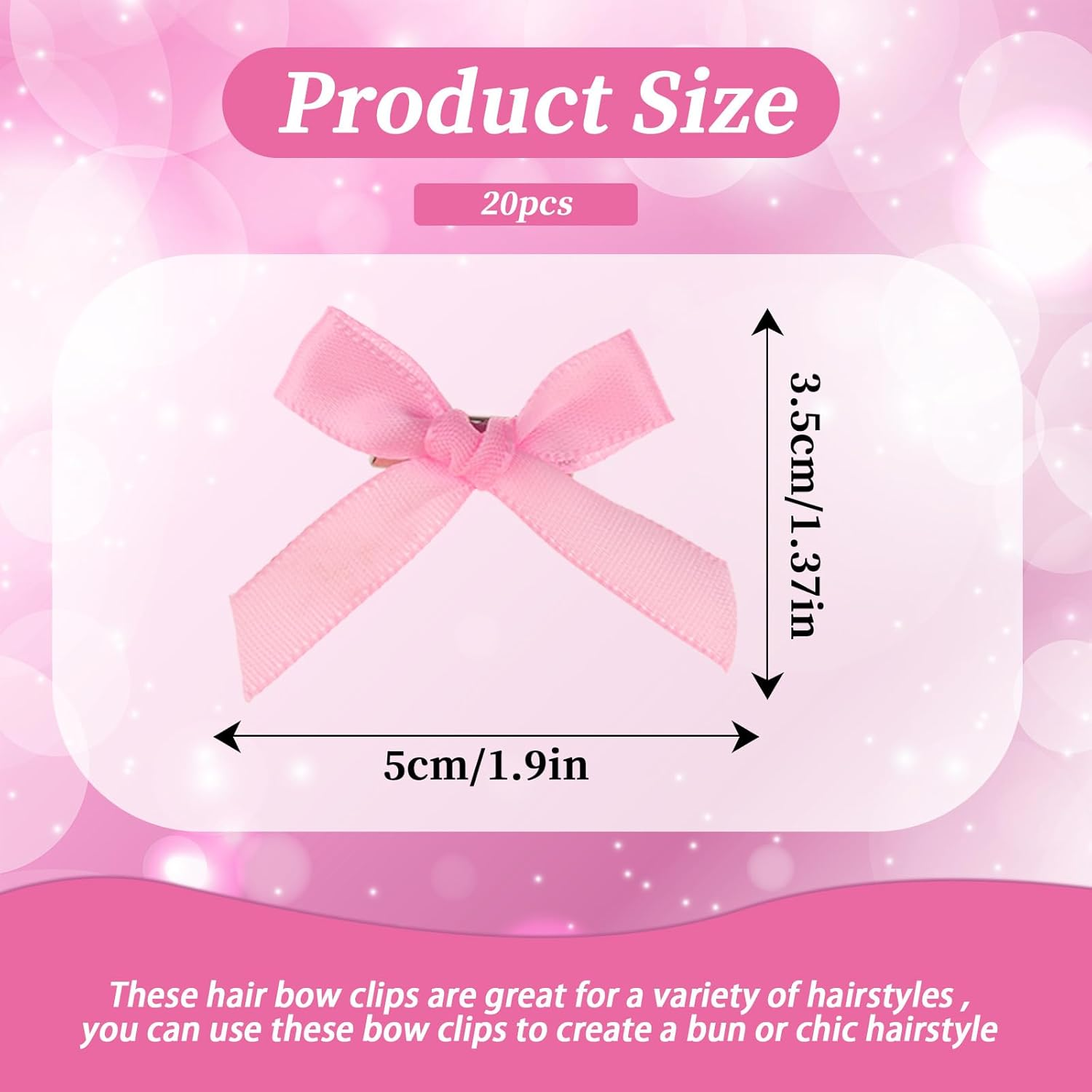 Qianyu 20Pcs Pink Mini Bowknot Ribbon Barrettes Satin Cute Bows Hair Claw Clips DIY Craft Hairpins for Scrapbooking Wedding Christmas Decoration Teens Women Girls' Hair Accessories