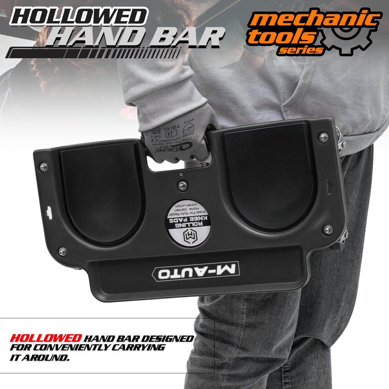 M-AUTO Rolling Knee Creeper Durable Knee Pads with Full 360 Degree Turn Casters and Tool Tray, Garage Kneeling Pads on Swivel Castors for Home Workshop Auto Repairing Maintaining, Black image number 3