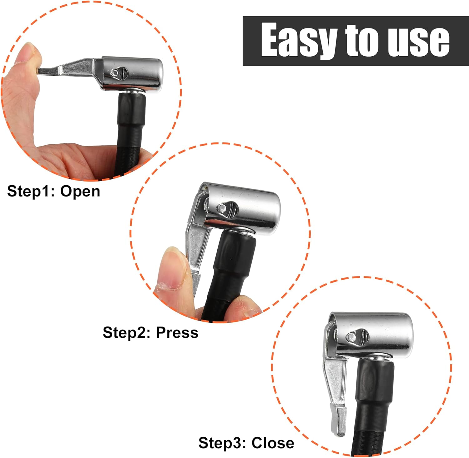 X AUTOHAUX 80Cm Tire Inflator Extension Hose with Metal Lock Chuck Adapter Convert to Lock on Connection Air Pump Tube Tire Valve Connection Pipe for Car Truck Bike MTB Nylon Zinc Alloy image number 6