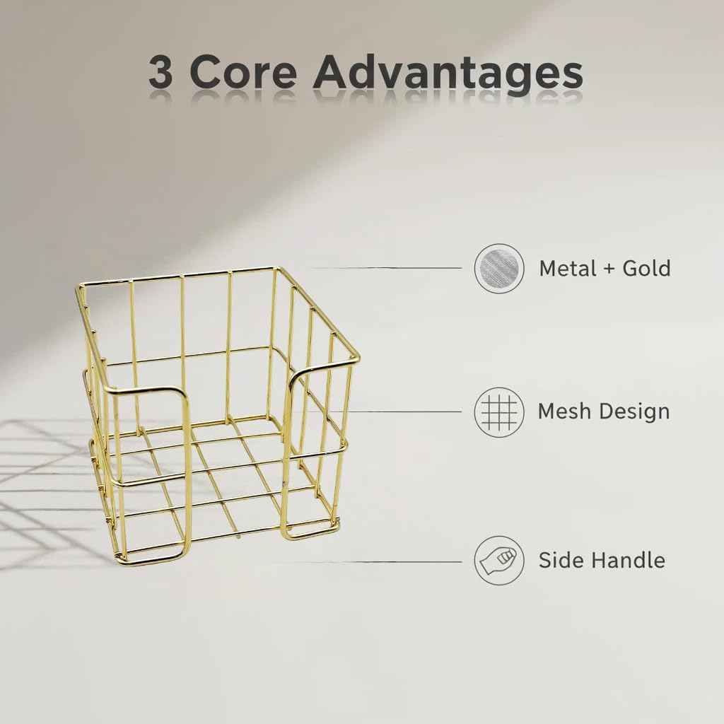 Alaviitsi 2 Pcs Golden Sticky Note Holder, Cute Desk Organizer with Sticky Notes Dispenser, Office Memo Holders &Metal Note Storage Holder(3.8 X 3.2 Inch) - Gold image number 2