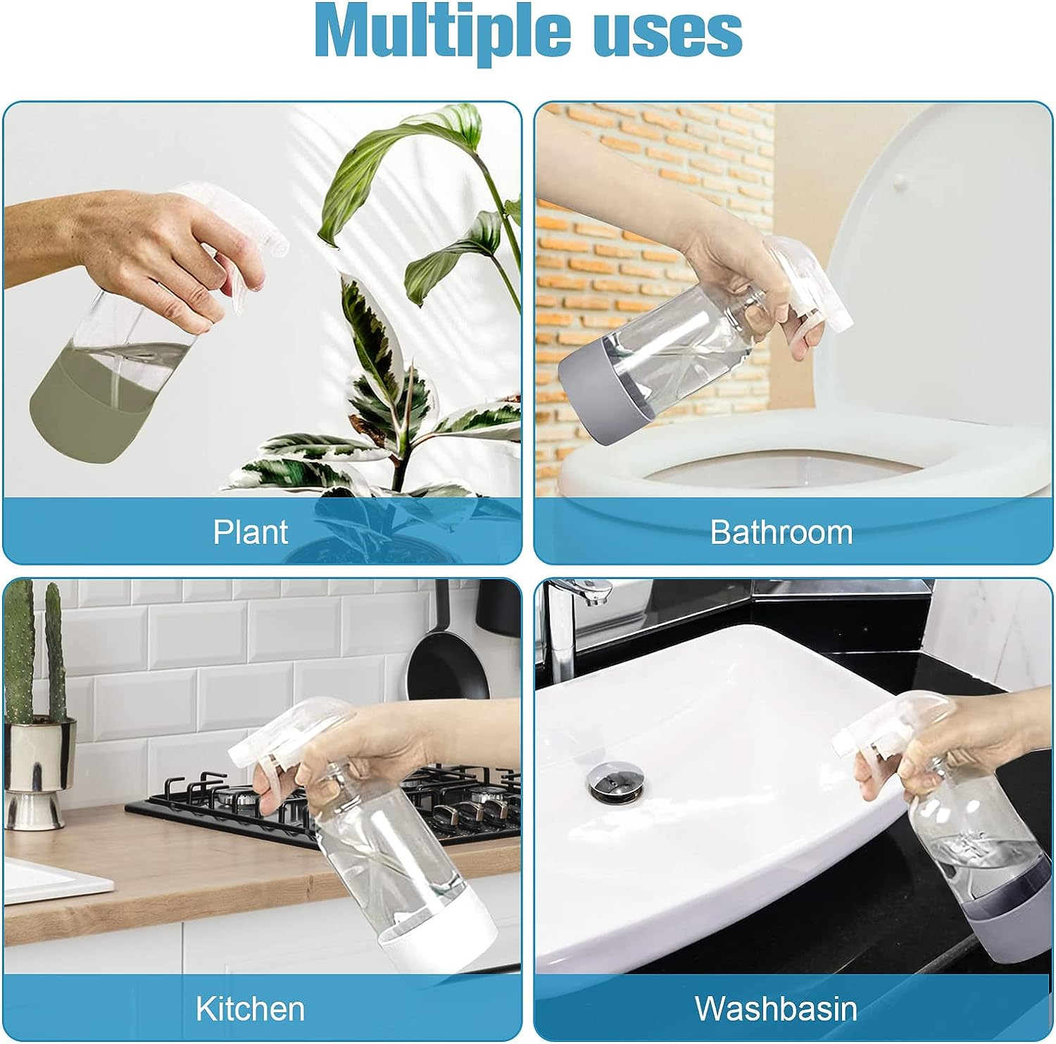 Sadoia 3 Pack Glass Spray Bottles with Silicone Sleeve Protection - Refillable 17Oz for Cleaning Solutions, Essential Oils, Misting Plants, Hair Styling Blue,Pink