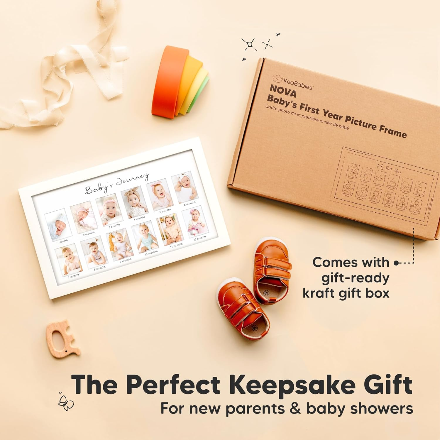 My First Year Photo Frame, 12 Months Baby Photo Frame for Newborn Girl, Boy, Baby Shower Gifts Keepsakes, Gender-Neutral Baby Milestone, 1St Nursery Decor Photo Collage Display Board (Alpine White) image number 2