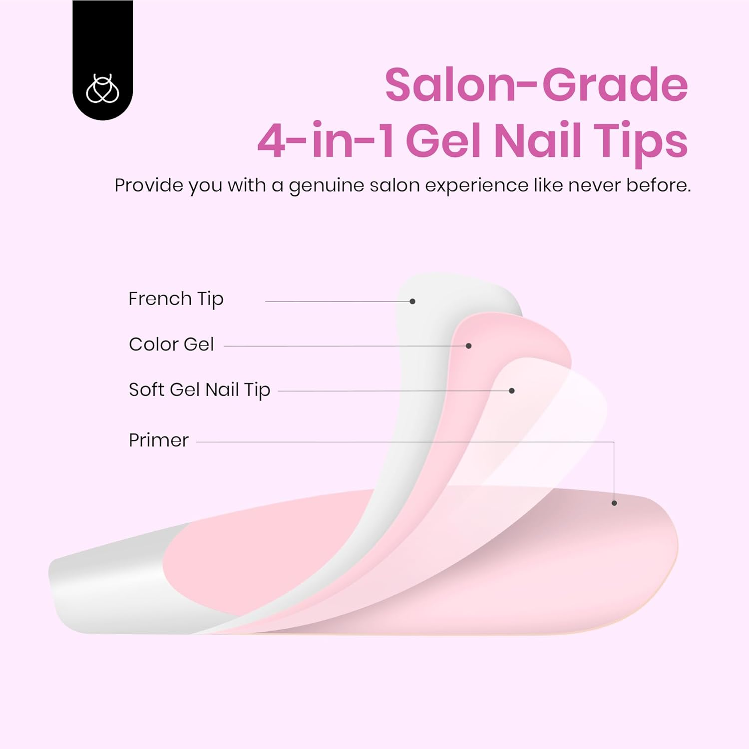Beetles Gel Polish Short Square Nails with French Tip, 224 Pieces, Pink Shaped Tips, No File Needed, for DIY Artistic Gifts Women