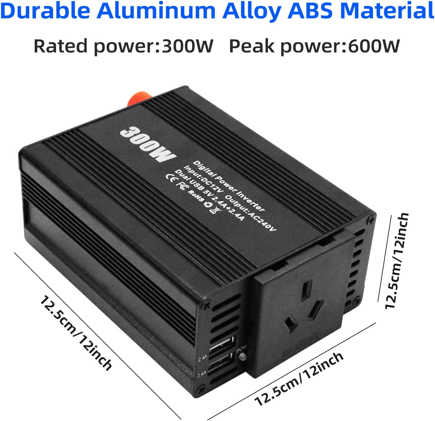 300W Pure Sine Wave Power Inverter DC 12V to AC 240V Car Plug Inverter Adapter Power Converter with 2.4A Dual USB Charging Ports and AC Outlets Car Charger for Smartphones Laptops Tablets,Etl Listed image number 1