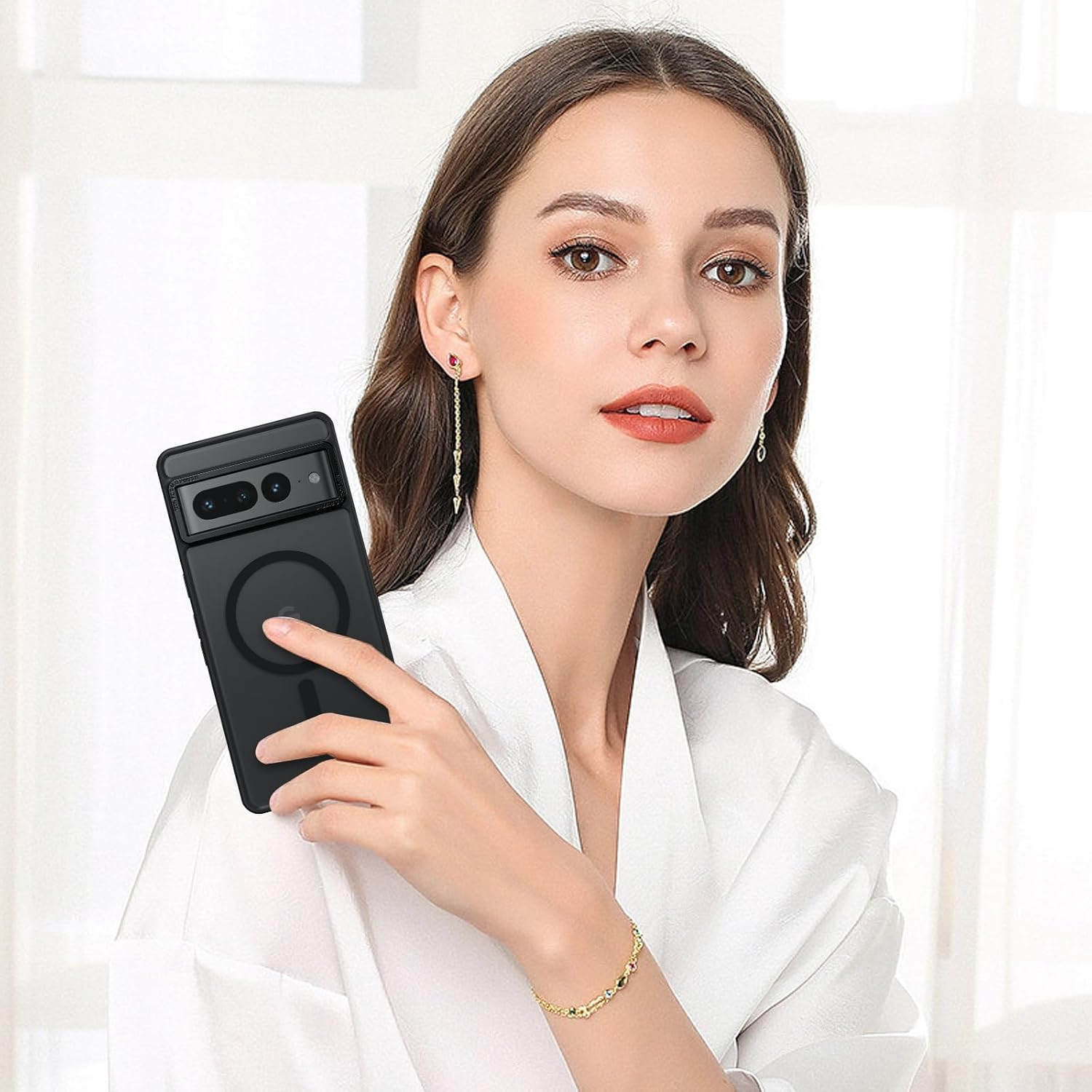 DOMAVER for Google Pixel 7 Pro Case, Magnetic Case Compatible with Magsafe, Matte Translucent Skin-Touch Shockproof Full-Body Protective Case for Google Pixel 7 Pro, Black image number 5