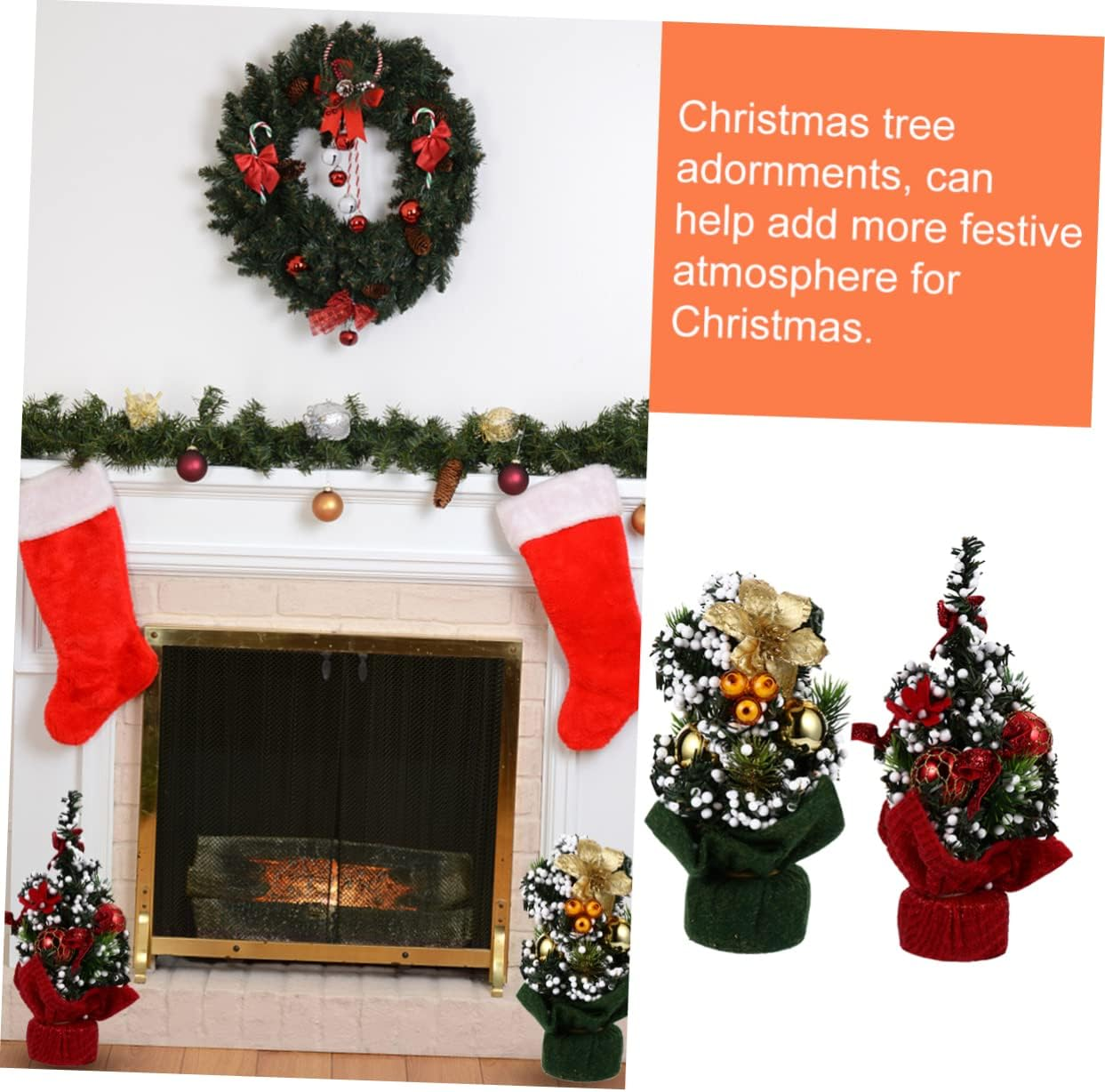 2Pcs Mini Christmas Tree Decor Artificial Ornaments for Festive Celebrations for Home Office Cafe and Holiday Parties Vibrant Colors Secure Base image number 1