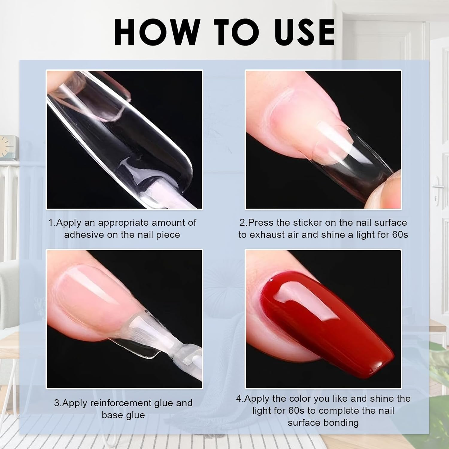 Jotia 600Pcs False Nail Tips, 10 Sizes Pre-Shape Press on Nails Clear Half Frosted Nails Tip Fake Nails Full Cover Artificial Nail Tips for Nail Extension (Blue Box) - Mint image number 4