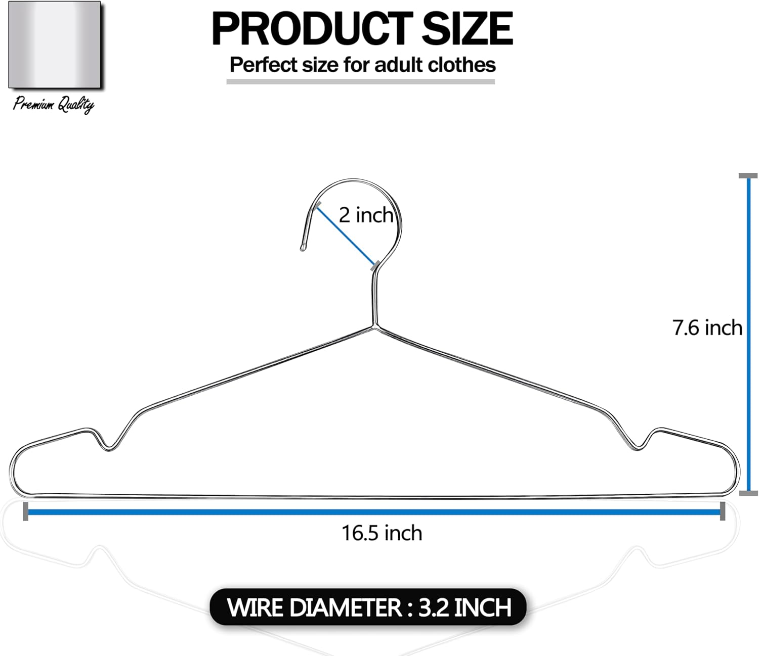 GVTECH Metal Stainless Steel Hanger, [50 Pack] Solid Hanger 42 CM Heavy Duty Lightweight Sturdy and Durable for Standard Jacket Pants Space Saving Home Hangers for Adults (50 Pack)