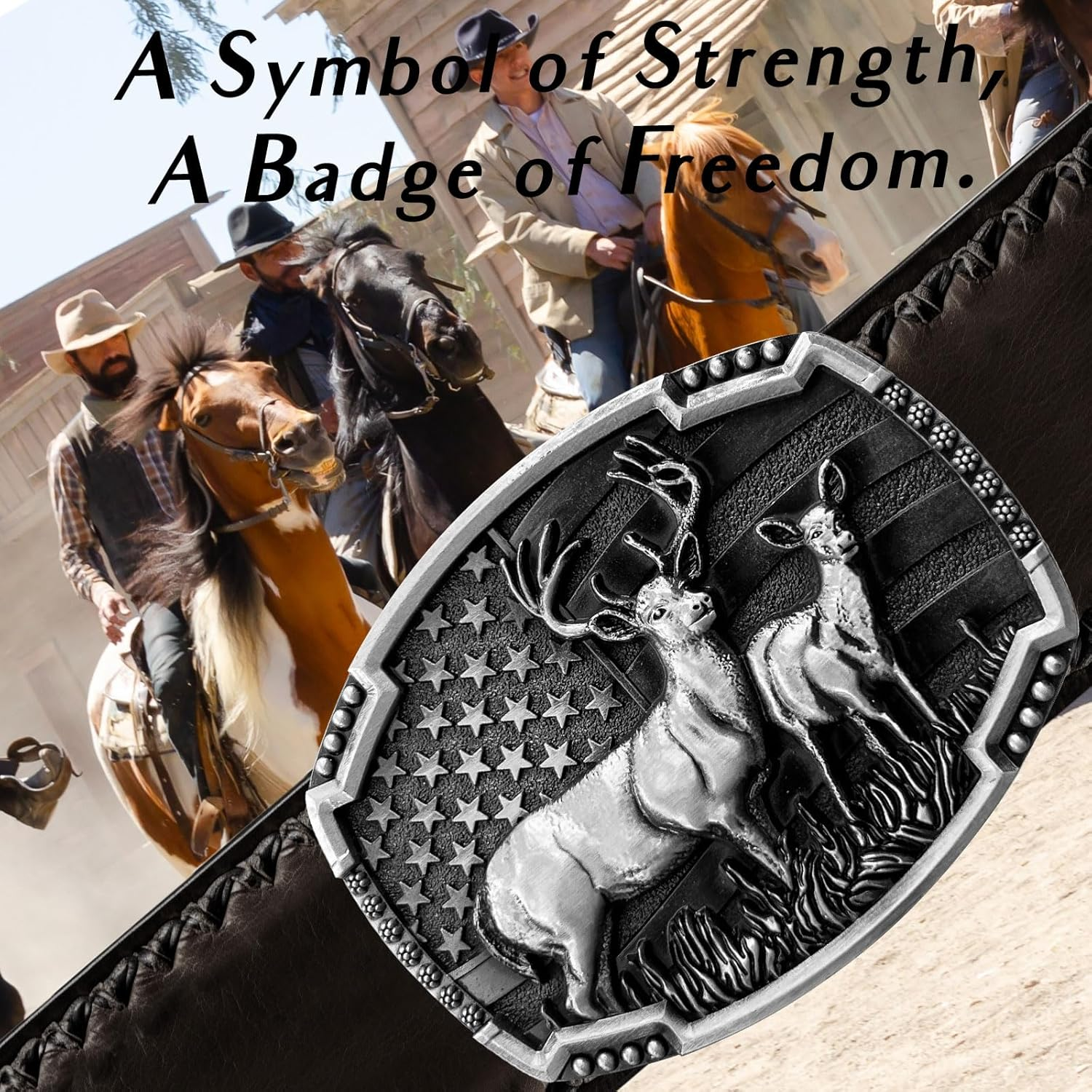 LKKLUYIC Western Belt Buckles for Men Cowboy Belt Buckle American Patriotic Belt Buckles Deer image number 6