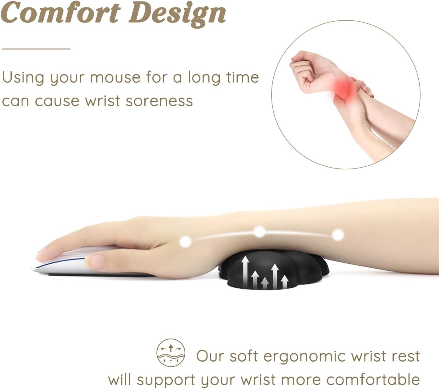 Cloud Wrist Rest Cushion for Mouse Ergonomic Soft PU Leather Memory Foam Wrist Pain Relief Mouse Wrist Support Pad with Anti-Skid Base for Office School Home Laptop & Computer Mouse (Black) - Black image number 2