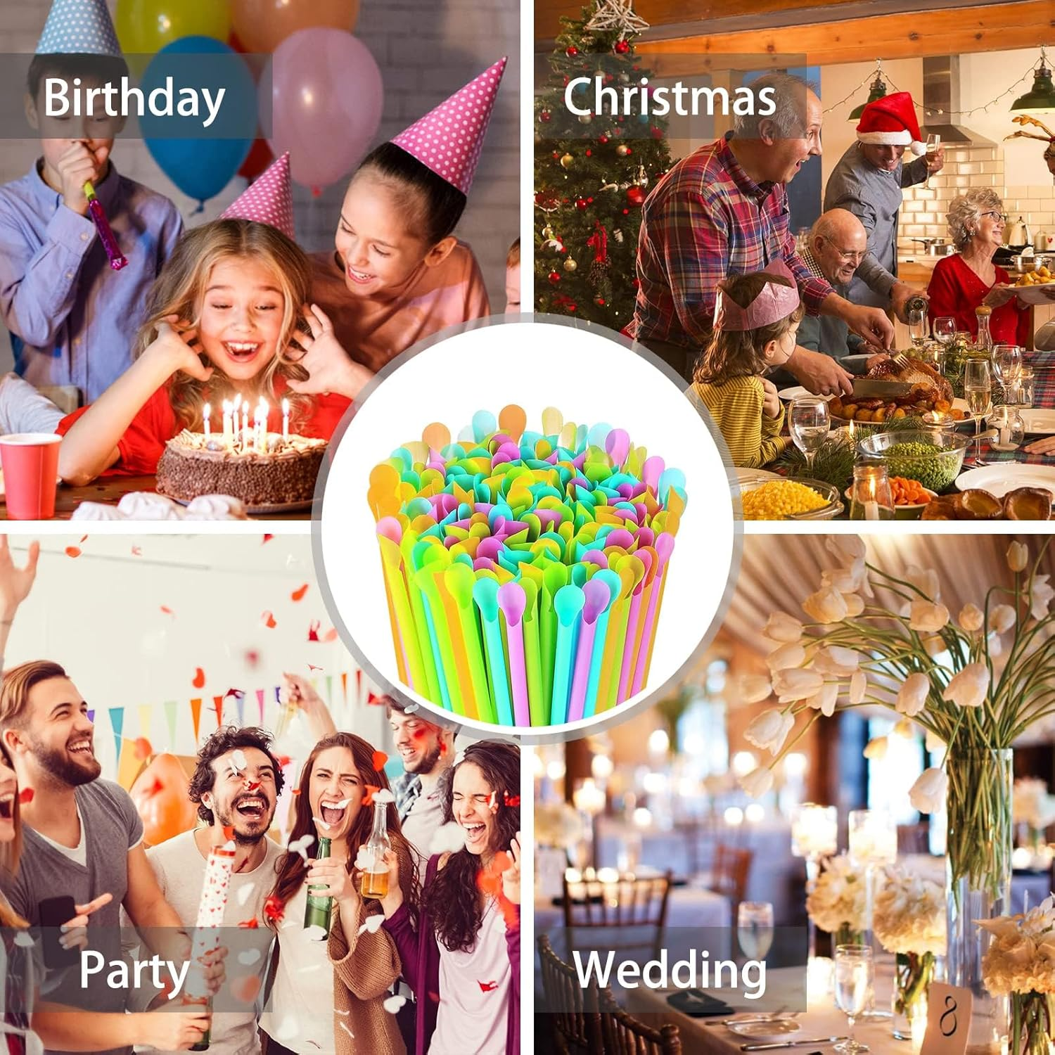 Ice Cream Scoop Straws Straws with Spoons, Assorted Colours, Pack of 100 image number 1