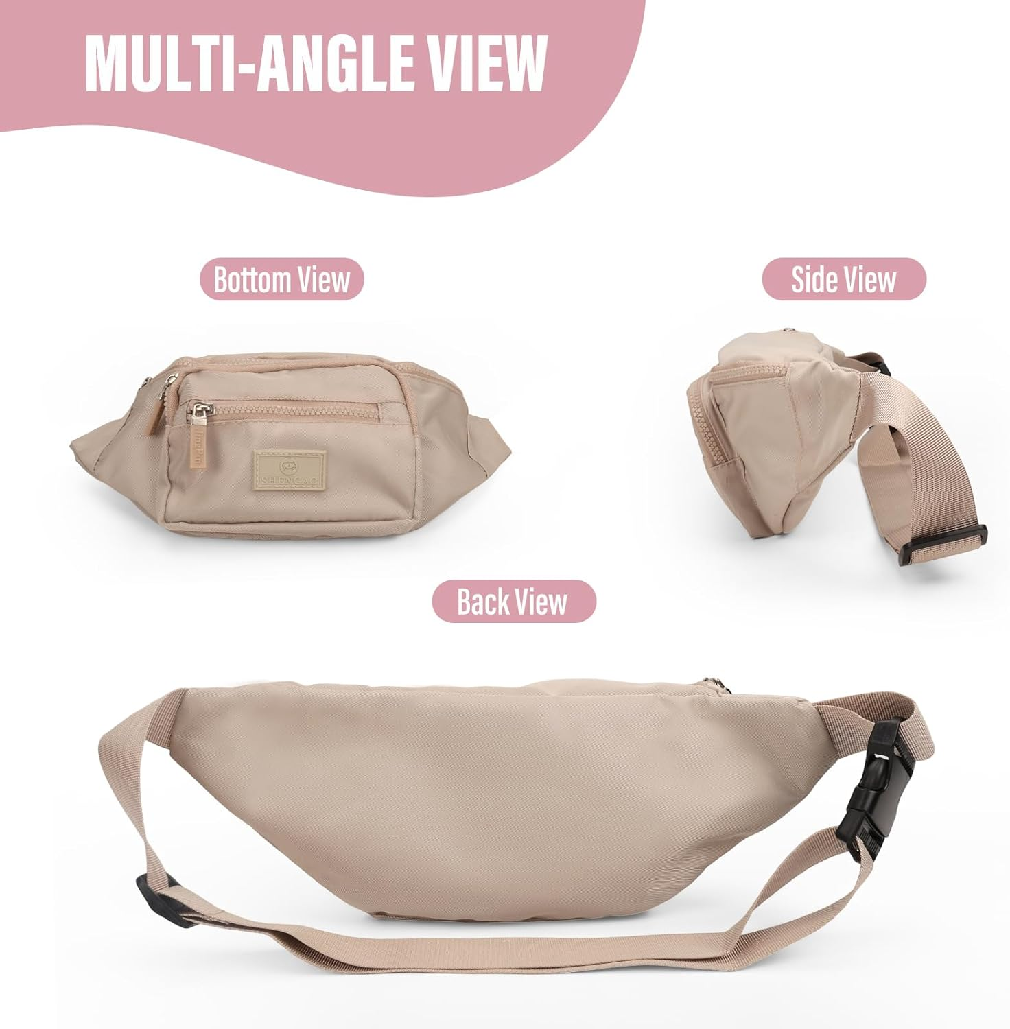 Women Bumbag Bag, 3-Layer Waterproof Waist Bag, Large Capacity Bright Colors Fanny Pack for Women (Khaki)