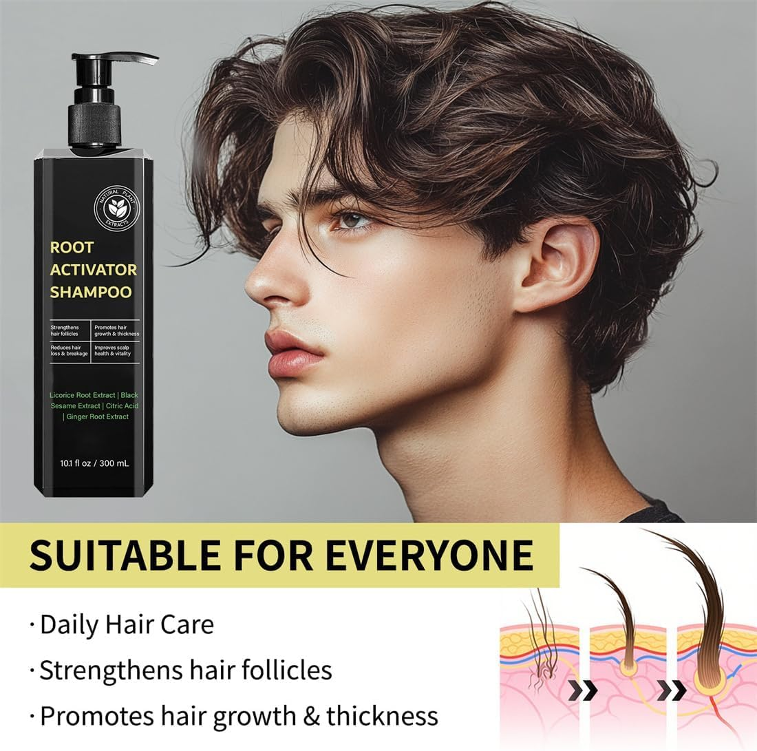 Root Activator Shampoo for Men: Hair Growth Shampoo for Hair Loss and Thinning Hair - 10.1 Fl Oz / 300 Ml