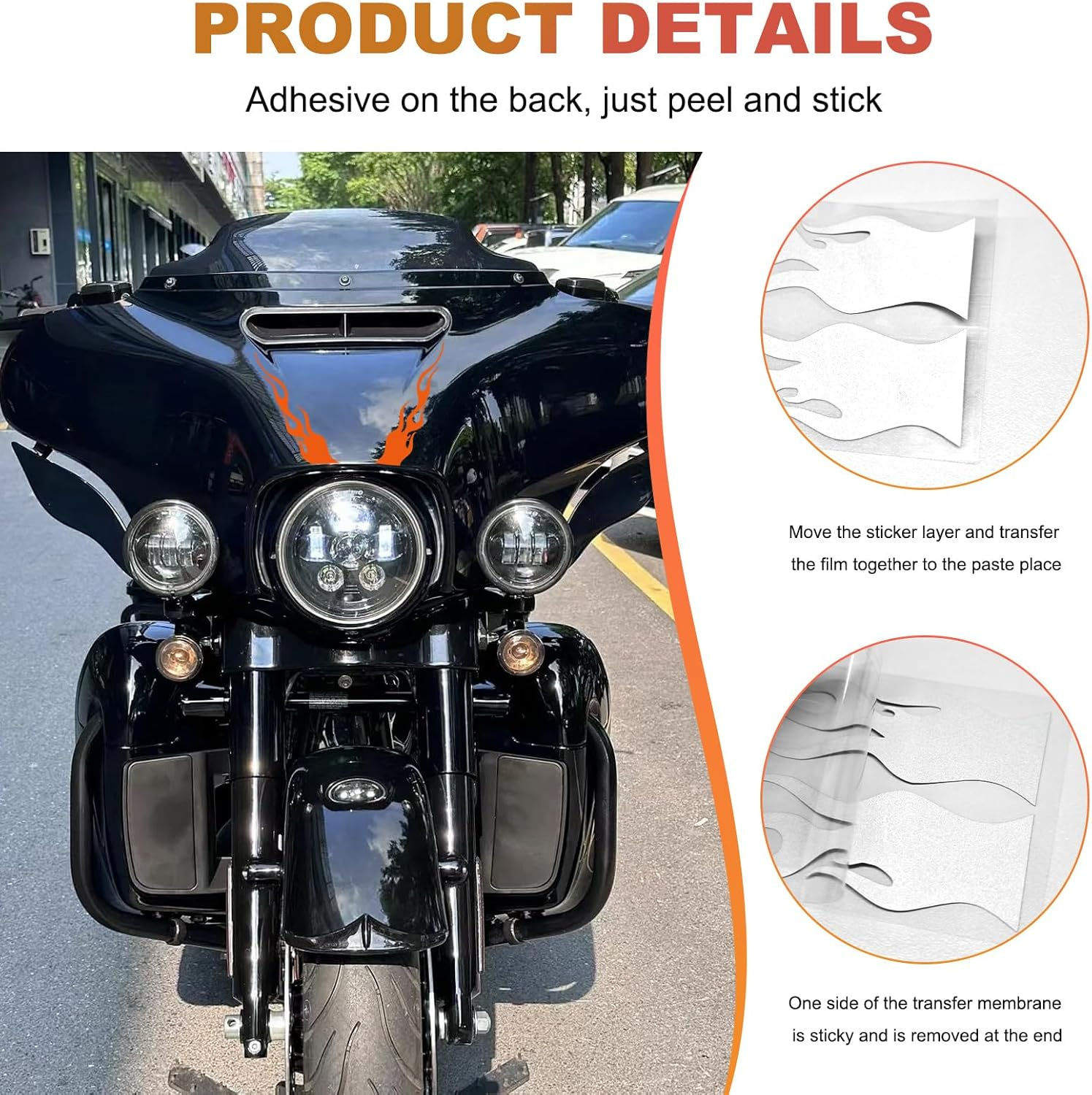 4 PCS Car Flame Reflective Sticker, Waterproof Racing Sports Flame Stripe Decal, Self Adhesive Bumper Decals Safety Stickers for Car Mirror Motorcycle Helmet, Car Accessories (Orange)