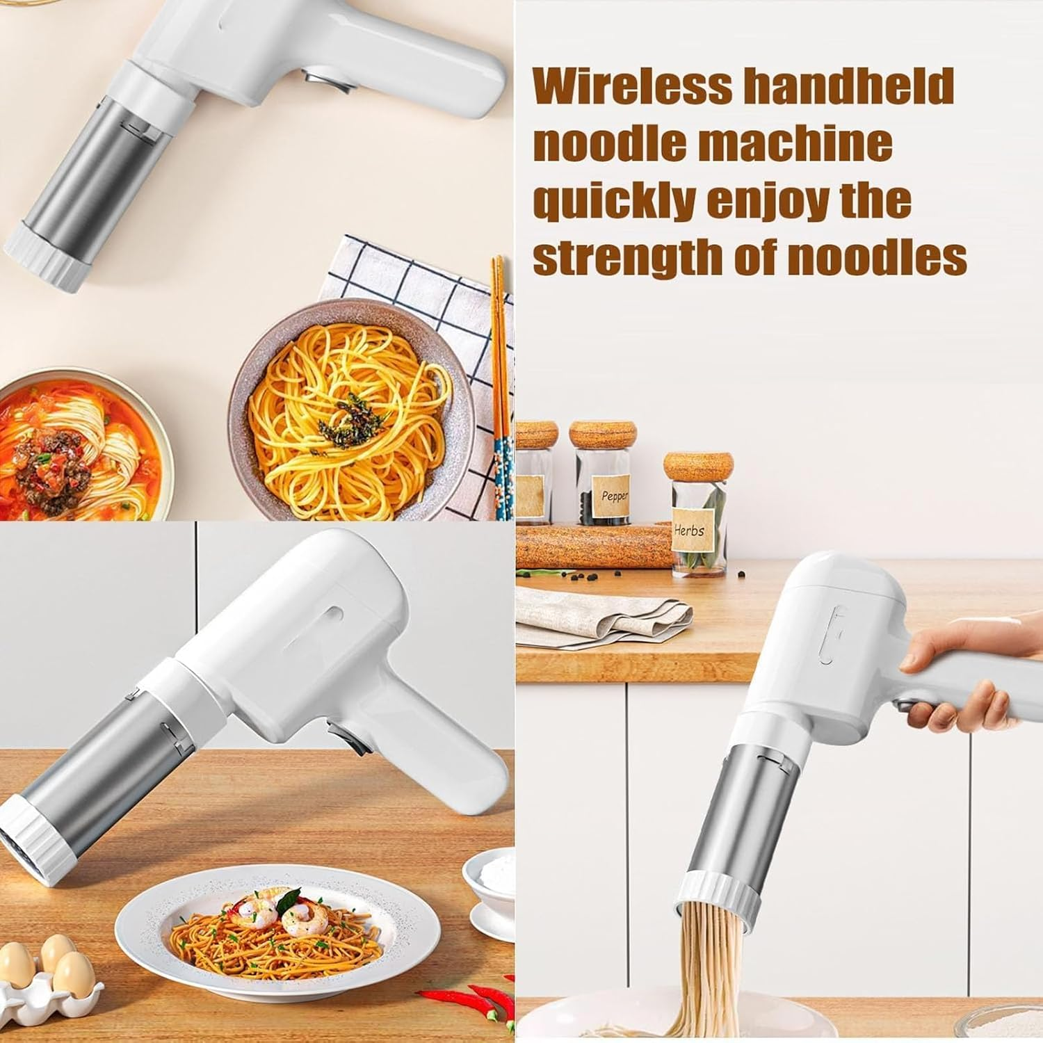 Idiyappam Maker Electric, 2026 New Electric Pasta Maker, Idiyappam Maker with Five Types of Noodle Molds, Portable Wireless Clean Making Spaghetti, Noodles, Sausages and More (White) image number 2