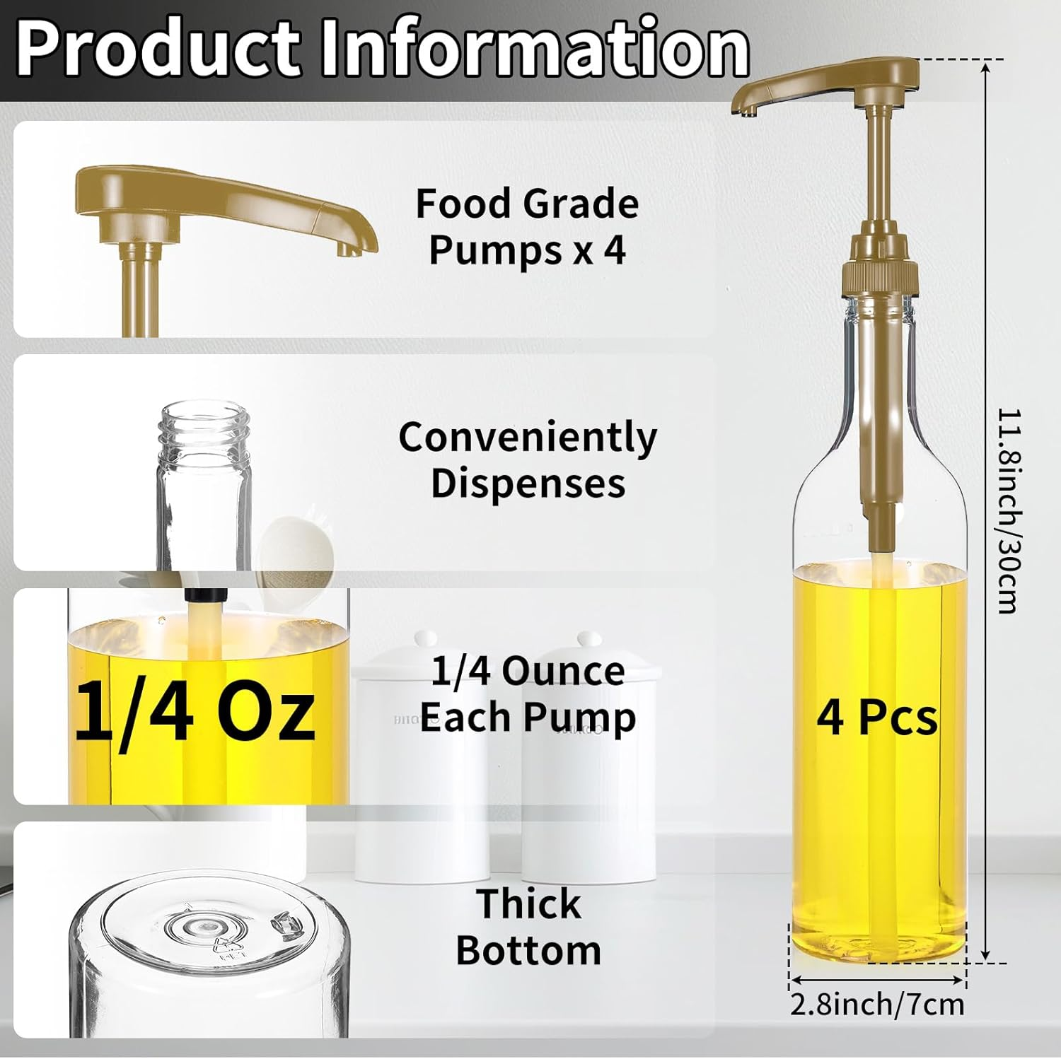 4 Pcs Coffee Syrup Dispenser, 750Ml Syrup Bottles, Syrup Dispenser for Coffee Bar with Large Leakproof Gold Pump, Coffee Syrup Gold Pump Bottles for Coffee Bar Accessories Essentials image number 6