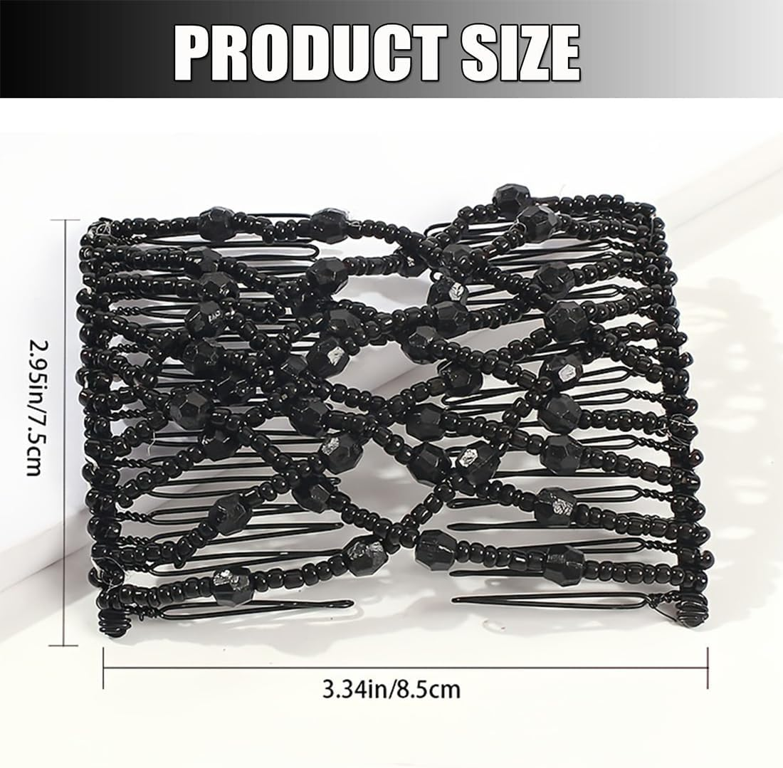 WKRTDY 2 X Magic Hair Comb with Elastic Beads and Double Clips, Elegant Hair Clips for Women, Practical and Trendy Accessories, Ideal DIY Hair Styling Accessories for Women and Girls image number 2