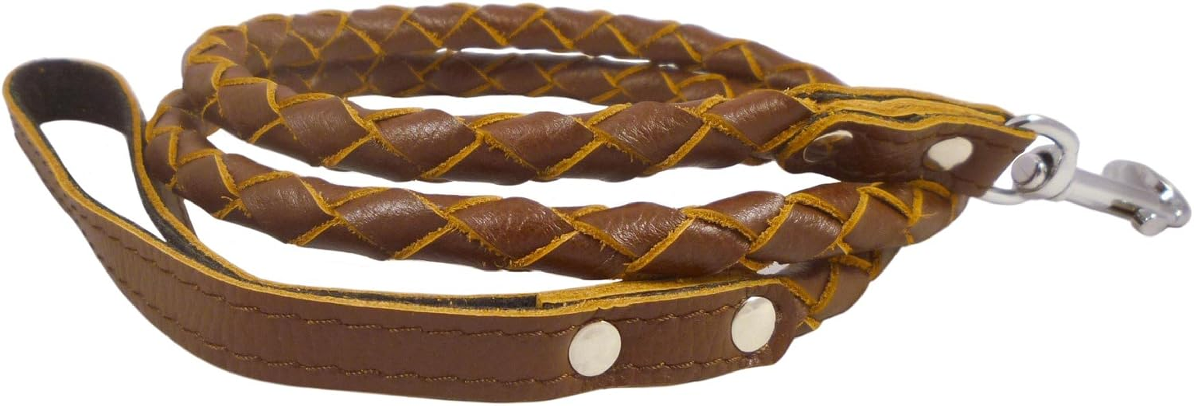 4-Thong round Fully Braided Genuine Leather Dog Lead Leash, 4 Ft X 58'' (15Mm) Brown, Medium Breeds image number 1