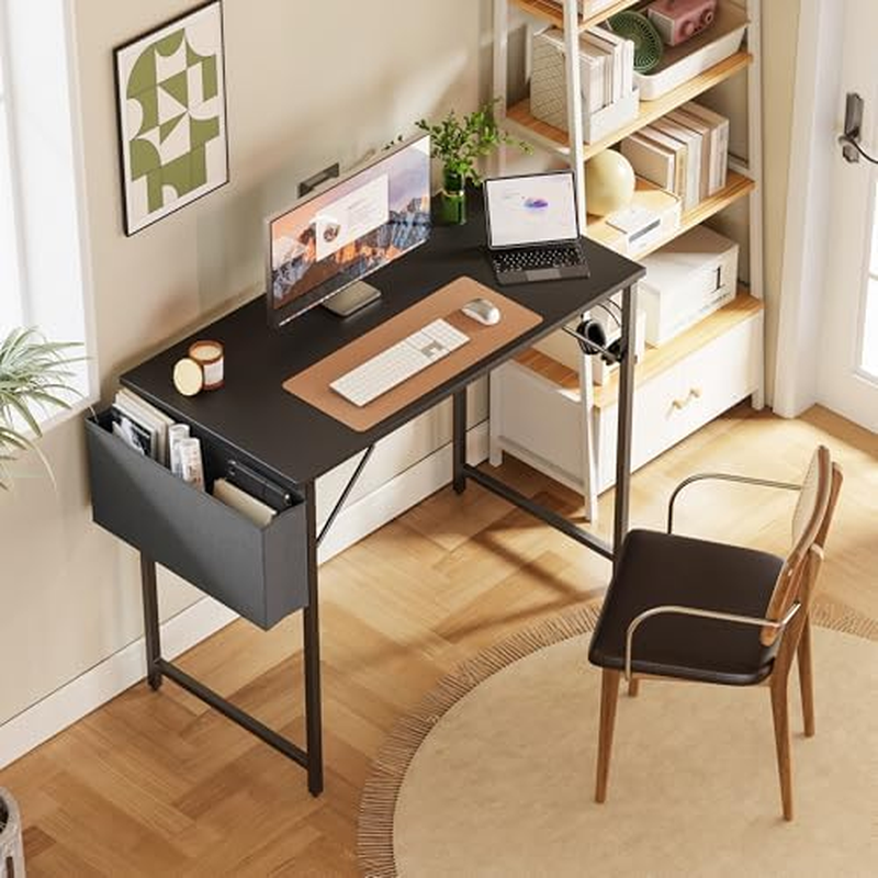 Computer Desk for Home Office & Gaming, Sturdy Writing Desk with Storage Bag & Headphone Hook, Modern Study Table for Bedroom, Durable Metal Frame, Easy to Assemble Workstation (80 * 40 Cm) image number 3