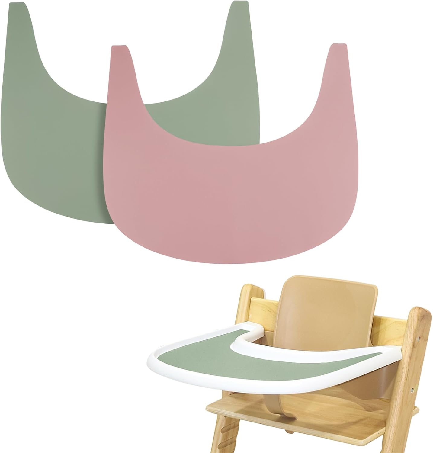 High Chair Placemat, 2 Pieces Silicone, Clean and Hygienic, for Tripp Trapp Tray Cover, Suitable for Tripp Trapp Tray (Grey/Green)