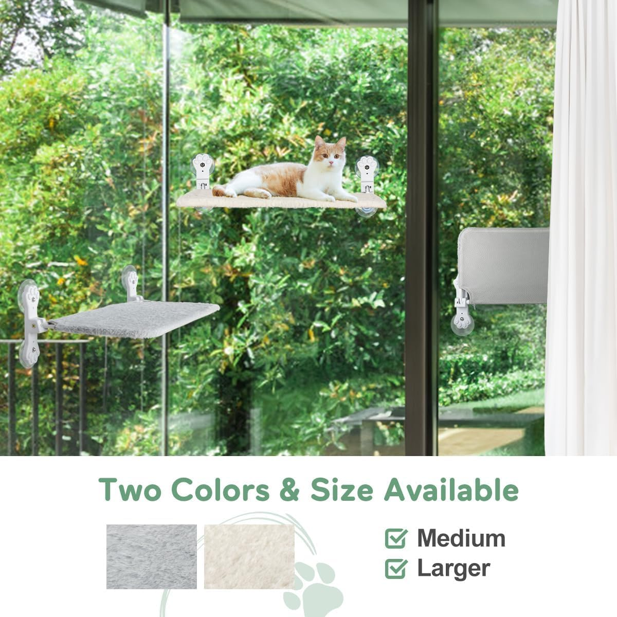 APAILANT&reg; Cat Window Perch, Foldable Cat Hammock for Window 30 * 52 Cm, Cordless Window Bed for Cats inside with Reversible Cover Solid Metal Frame Sunbathing Viewing Platform Beige image number 5