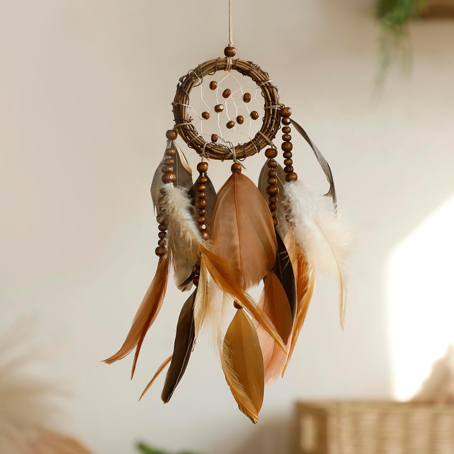 Mini Dream Catcher for Car Rear View Mirror Accessories - Handmade Small Brown Dreamcatchers Boho Car Charm Interior Decor, Native Ameican Indian Hanging Ornament Room Decor image number 3