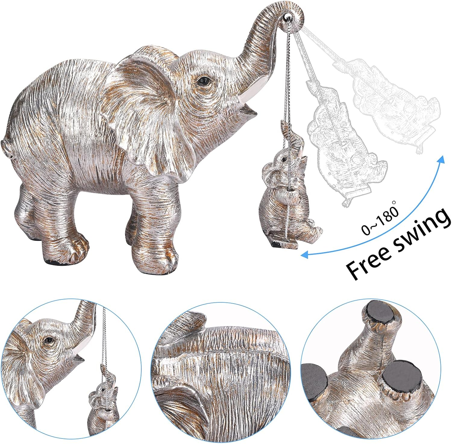 ZJ Whoest Elephant Statue. Elephant Decor Brings Good Luck, Health, Strength. Elephant Gifts for Women, Mom Gifts. Decorations Applicable Home, Office, Bookshelf TV Stand, Shelf, Living Room - Silver - Vintage Silver image number 2
