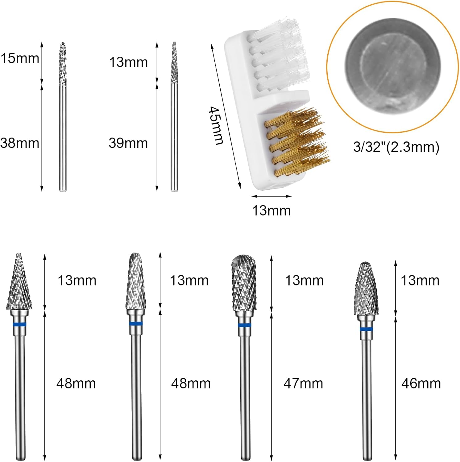 Gjinxi 6 Pack Nail Drill Bits for Acrylic Nails, 3/32 Inch Professional Tungsten Carbide Nail Bits, Cuticle Efile Nails Drill Bit Grinding Heads, Electric Cuticle Drills Bit Accessories for Home Salon image number 1