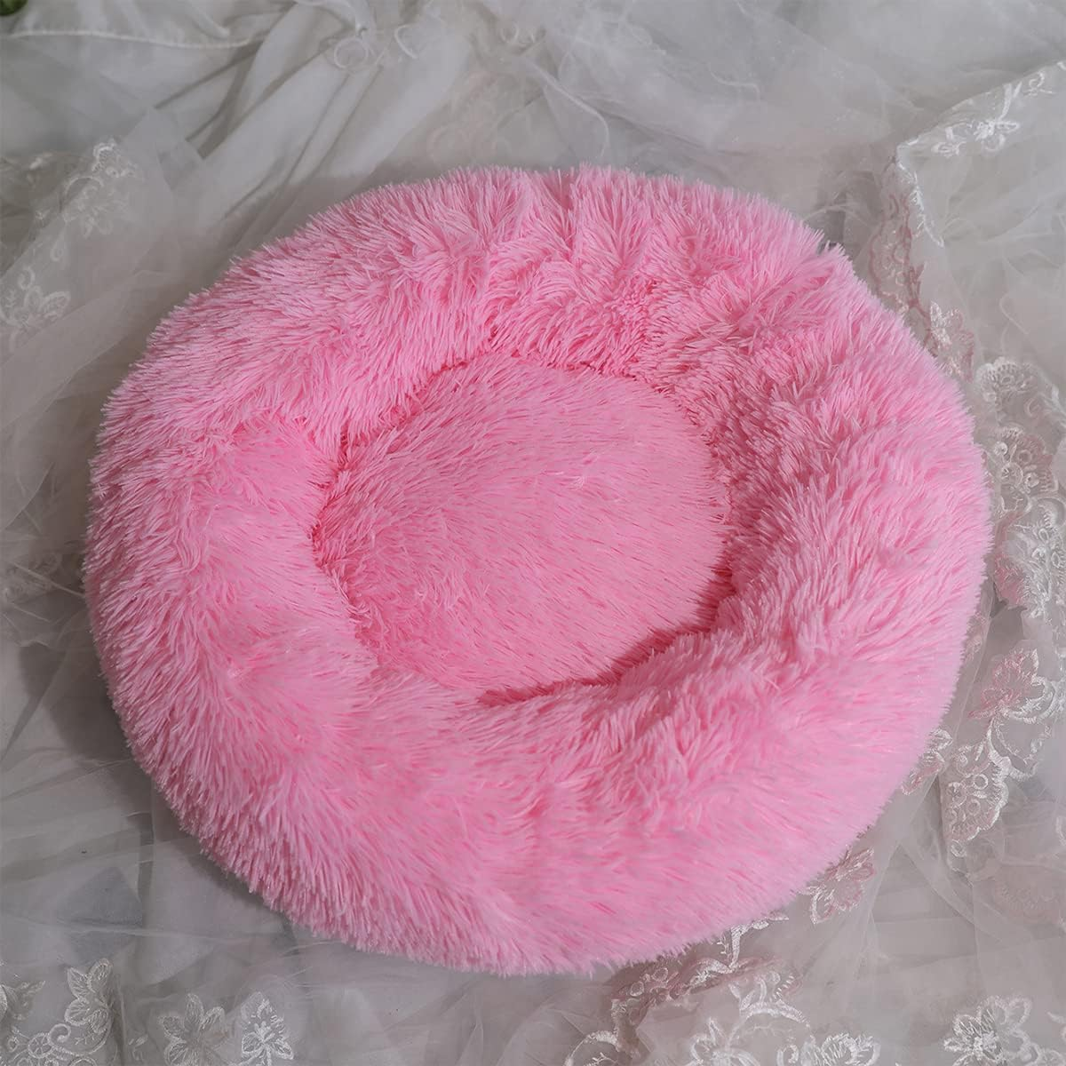 Calming Dog Beds for Small Medium Large Dogs - round Donut Washable Dog Bed, Anti-Slip Faux Plush Fluffy Donut Cuddler Anxiety Cat Bed， Diameter39In
