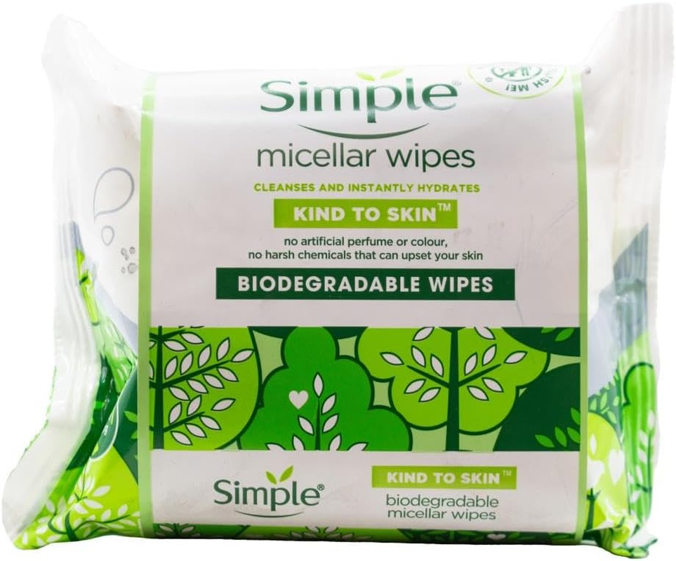 Simple Kind to Skin Biodegradable Wipes, Micellar Face Wipes, 40 Pack image number 2