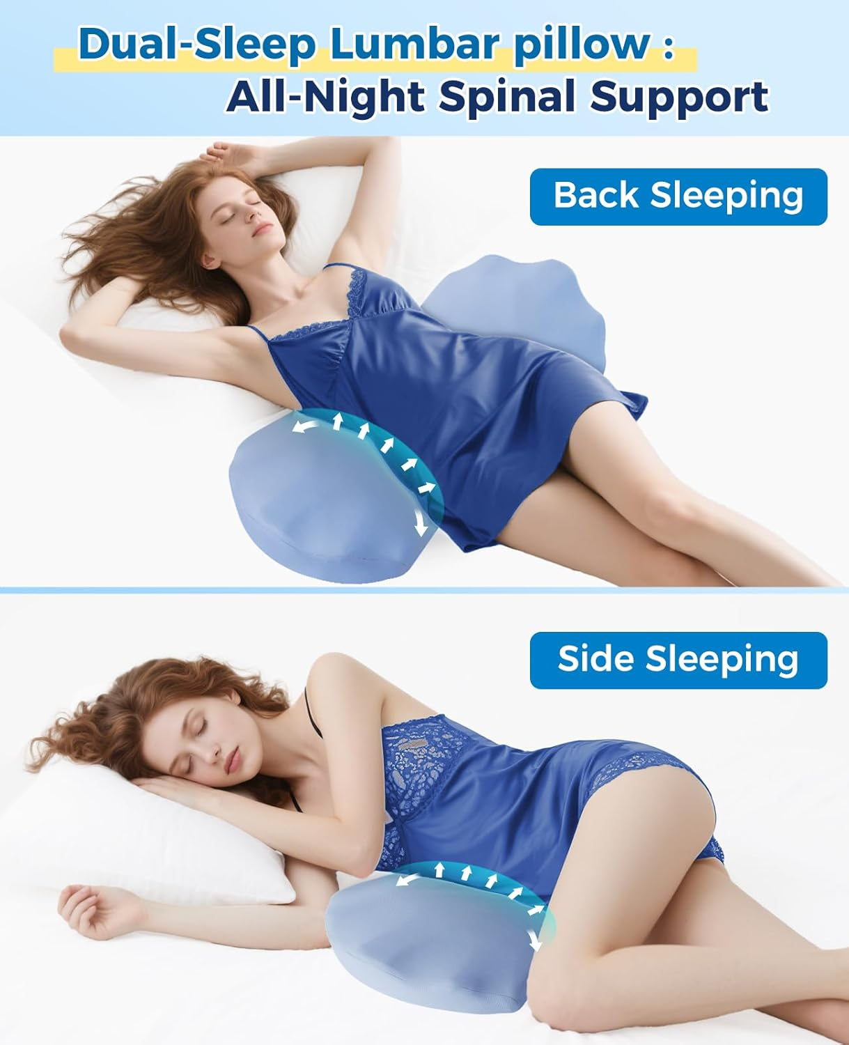 Lumbar Support Pillow for Sleeping &ndash; Memory Foam Lower Back Pillow for Bed for Back Pain Relief - Ergonomic Support for Side&Back Sleepers-Bed Rest Pillow for Car, Sofa with Breathable Washable Cover image number 1