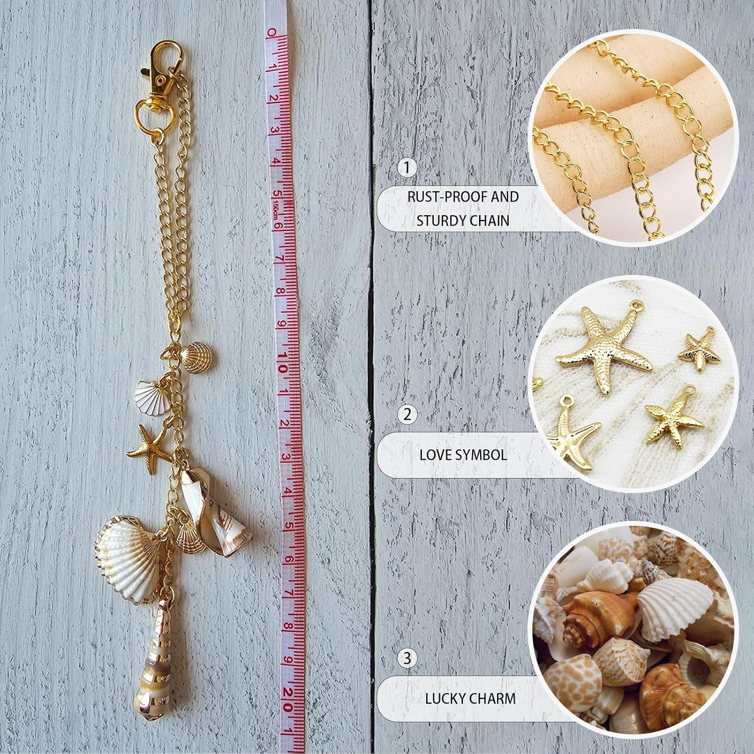 Sea Shells Car Decor,Cute Coastal Hanging Charm for Rear View Mirror, Boho Beach Themed Car Accessories,Hand-Made Starfish Conchas Aesthetic Ornament Pendant for Women image number 1