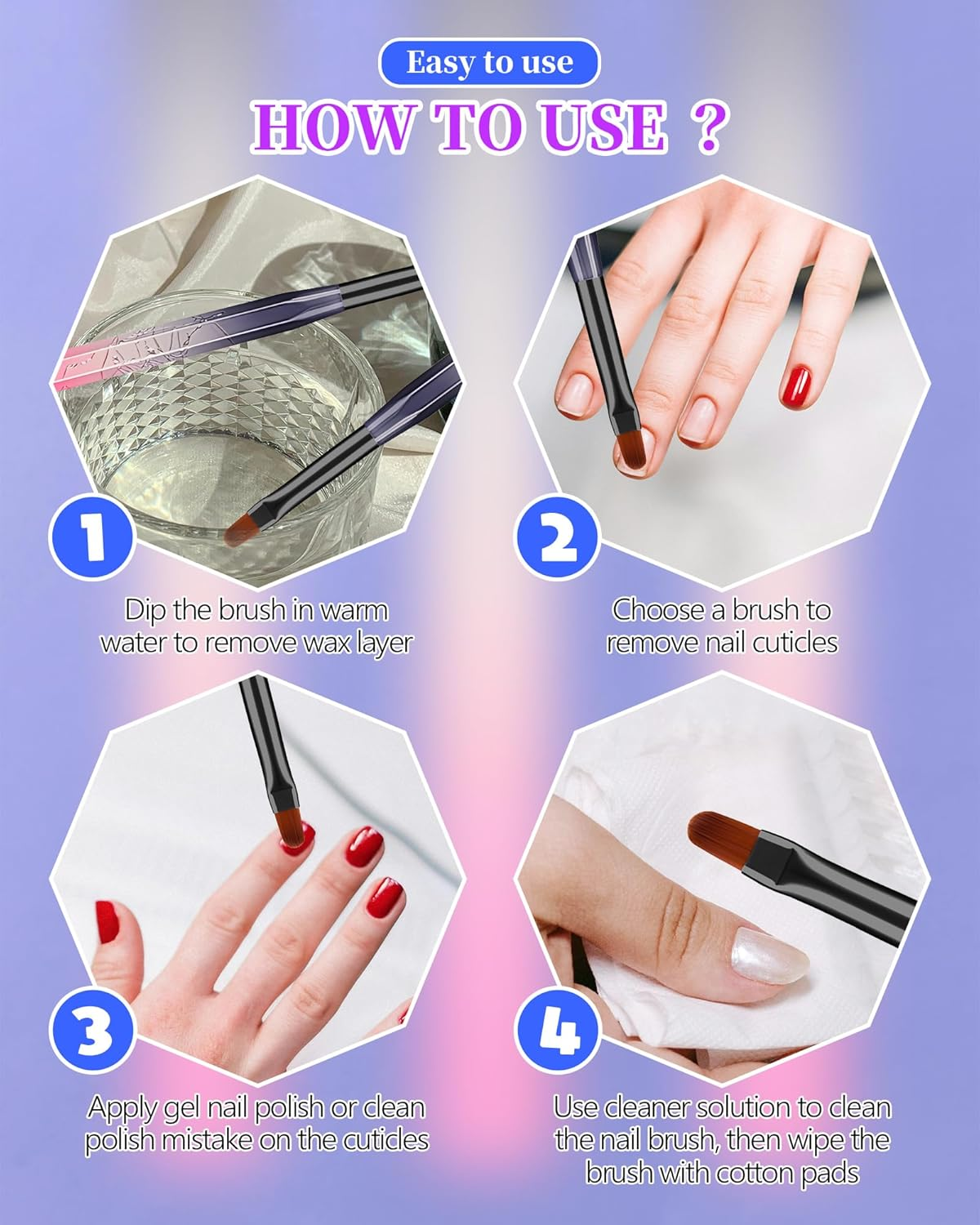 Amilhiton 3PCS Nail Polish Clean up Brush, Round&Flat&Bevel Acetone Resistant Nail Brush for OPI Nail Polish Remover, Fingernail Cleaning Brushes at Home Nail Art and Designs(Gilded Pink) image number 1