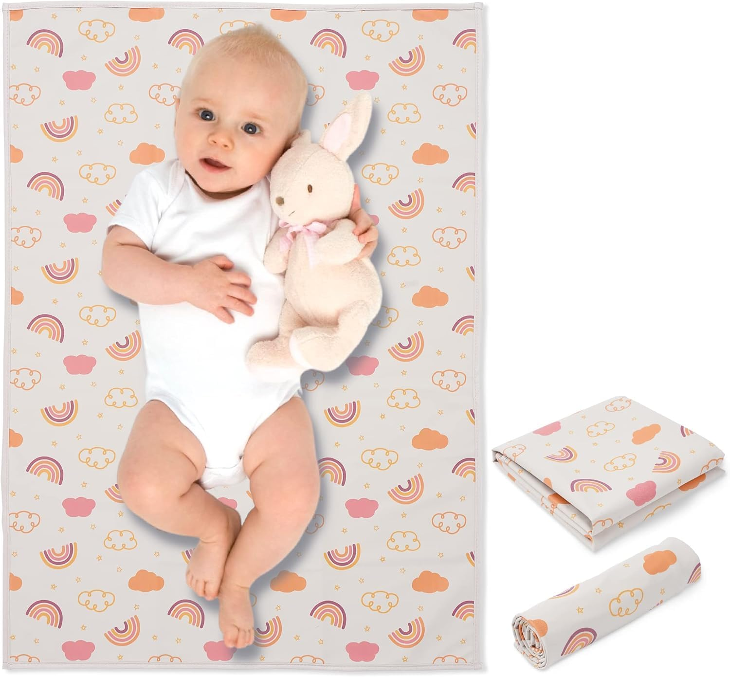 Baby Changing Mat Vegan Leather - Wipeable Diaper Changing Pad for Travel, Foldable Portable Changing Pad for Diaper Bag, Newborns Toddlers Shower Gifts (20"*28") (Rainbow) image number 5