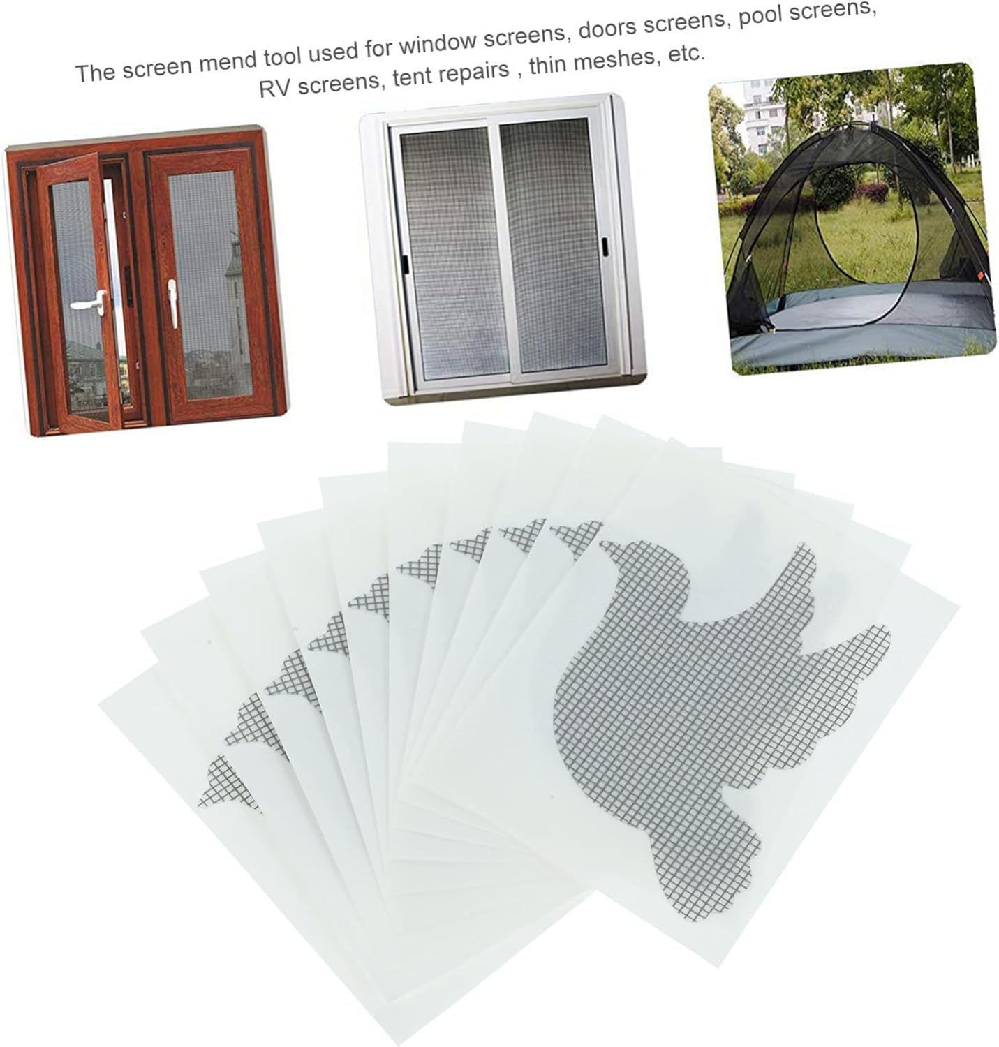 10Pcs Screen Repair Patch Kit Self-Adhesive Mesh Tape for Window and Door Screen Hole Repair for Small Hole Fixing image number 5
