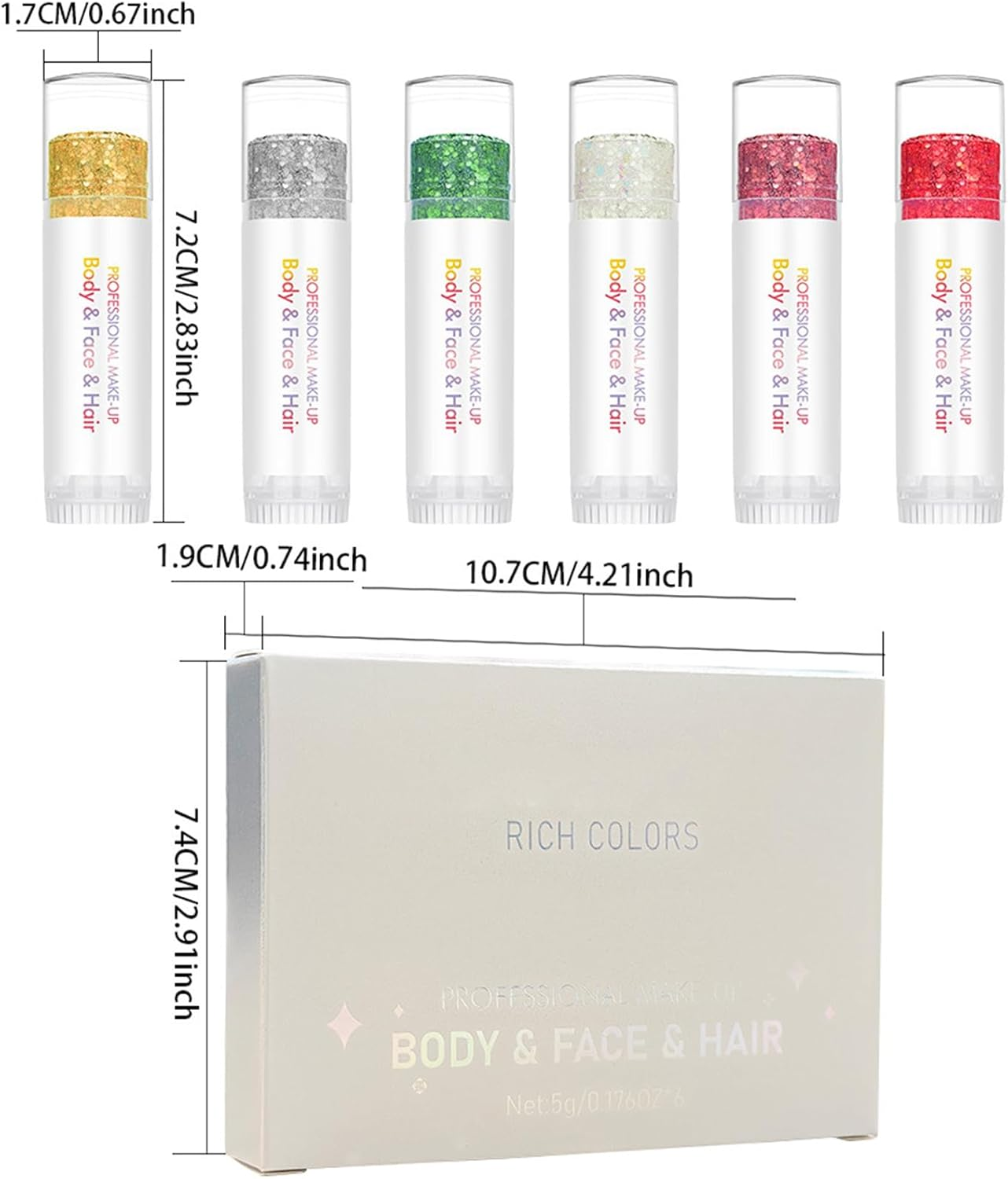 Wiroouia Body Glitter Stick - 6 Colors Sparkling Gel - Glitter Makeup,For Festival Party Clubbing Halloween Carnival Music Event Christmas Fairy Theme image number 2