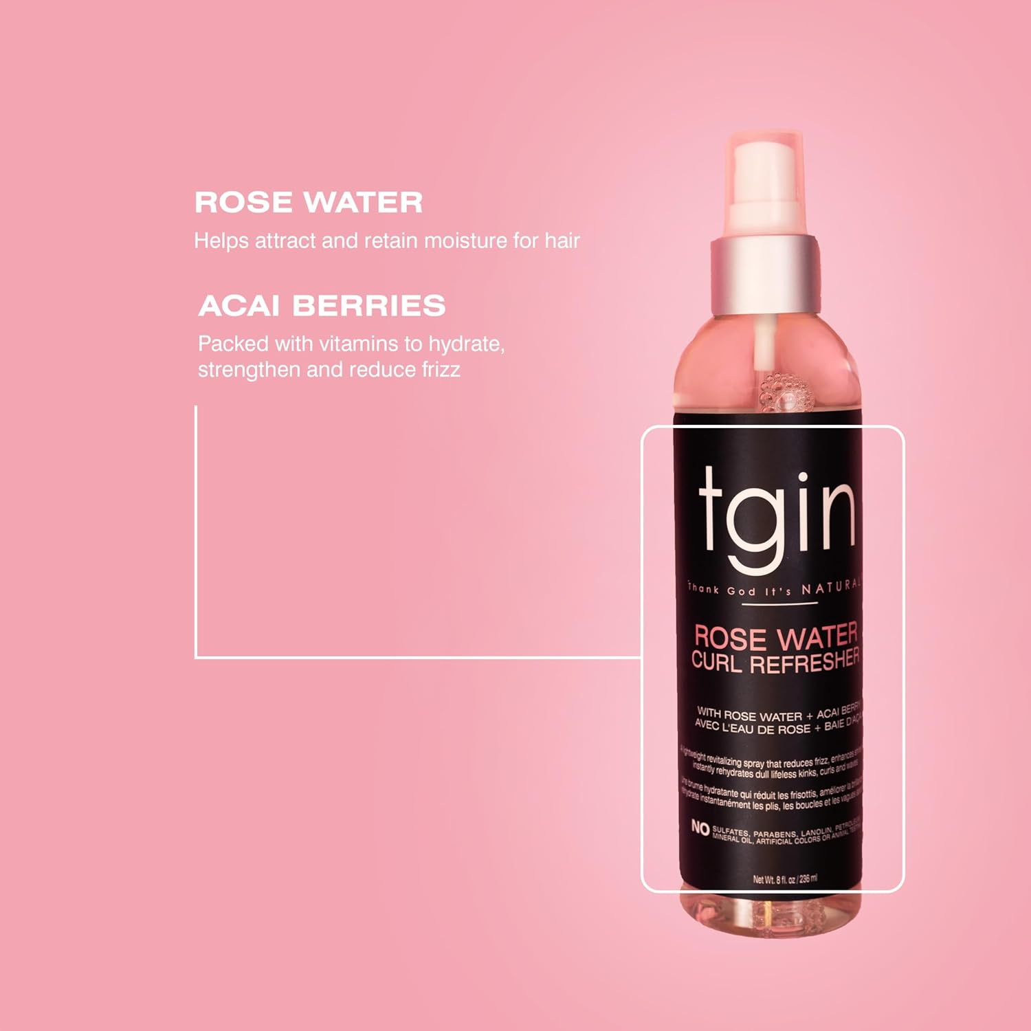 Tgin Rose Water Curl Refresher for Natural Hair - Dry Hair - Curly Hair - 8 Oz image number 1