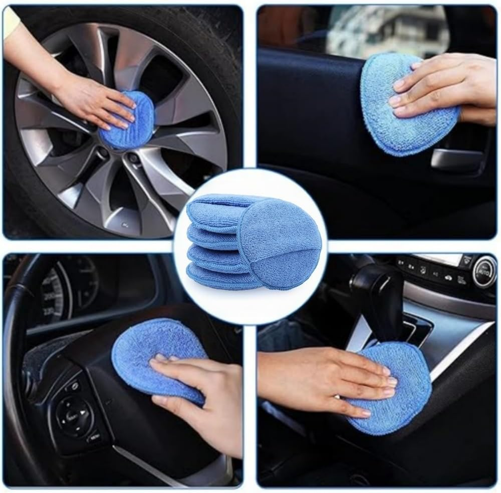 5-Pack Car Wax Applicator Pads, Microfiber Applicator Pad with Finger Pocket, Buffing Polishing Pads for Car Cleaning and Fine Polishing（Blue） image number 4