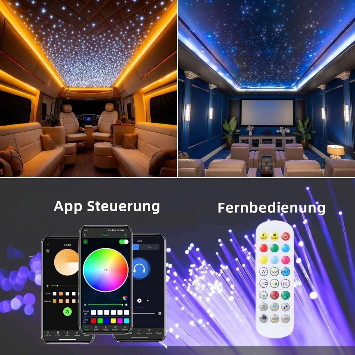 Starry Sky Fibre Optic Light for Car, 300 Pieces, 2 M, 0.75 Mm Fibre Optic Cable Star Ceiling Lights Kit, Bluetooth APP/RF Remote Control, RGBW Fibre Optic Light, Music Synchronization, Timing And image number 5