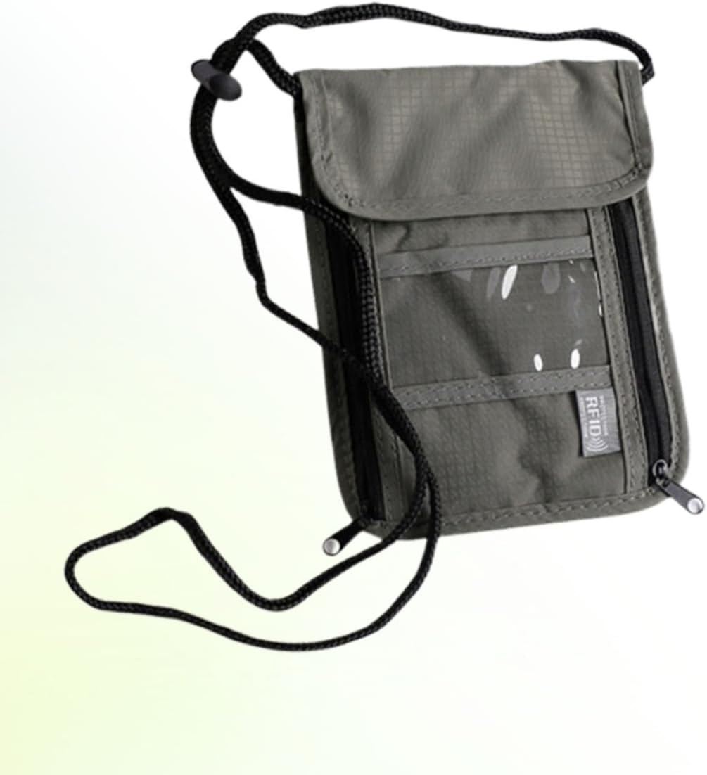 SECFOU Travel Passport Holder Wallet Neck Hanging Bag with Transparent Pocket Multifunctional Credit Card Organizer and Phone Pouch for Men Women Grey image number 4