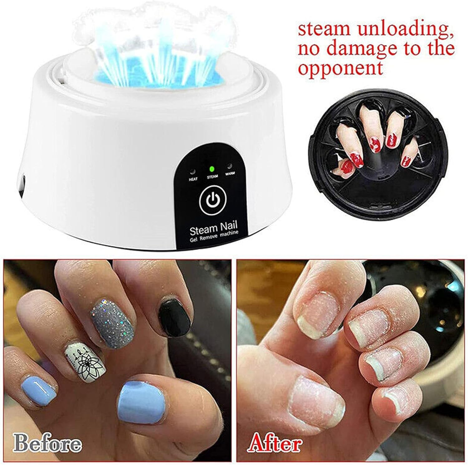 Automatic Steam Nail Remover,Gel Polish Remover,Steam off Gel Polish Remover Machine, Steam Nail Remover Machine Won'T Hurt Nails EU Plug.(Black White) image number 3