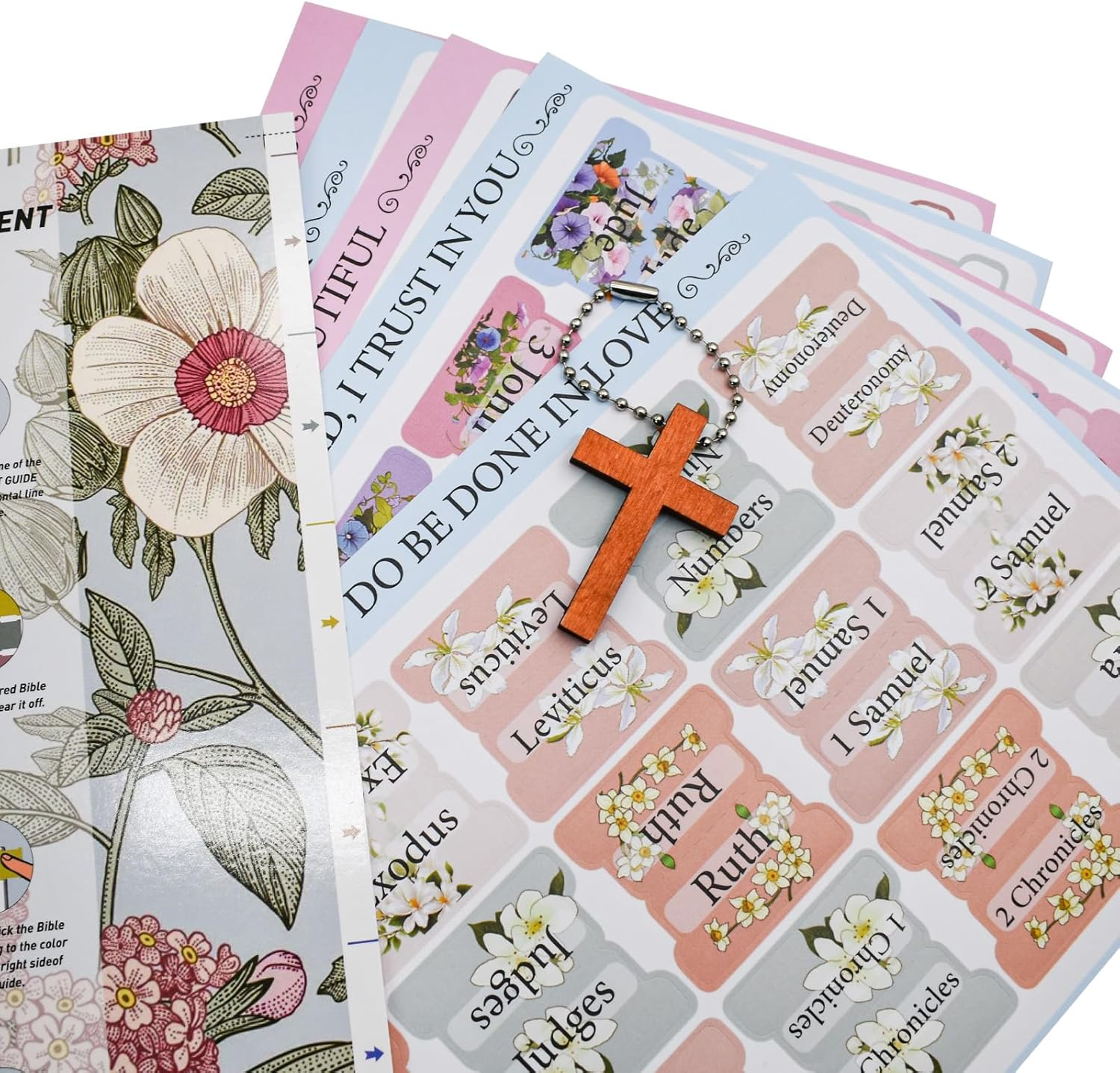 VANRA Bloom Floral Bible Tabs for Women Study Bible 75 Peel-And-Stick Large Print Laminated Bible Index Tabs Flower Bible Journaling Supplies Accessories Book Summaries Labels (Flower 1) image number 2