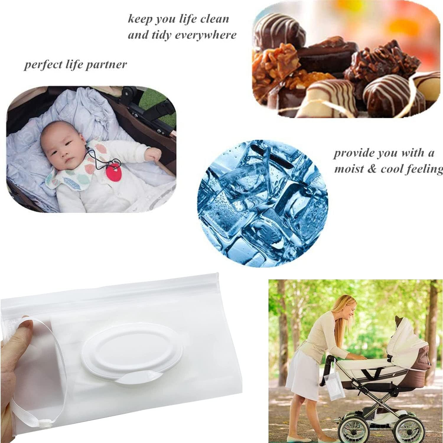 LYSAIMG4 Pcs Portable Wet Wipes Pouches Dispenser（24 * 14Cm）,Baby Diaper Bag,Adult & Kids Wet Wipes Pouch Container, Refillable, for Daily,Travel,Baby Strollers,Backpacks image number 3